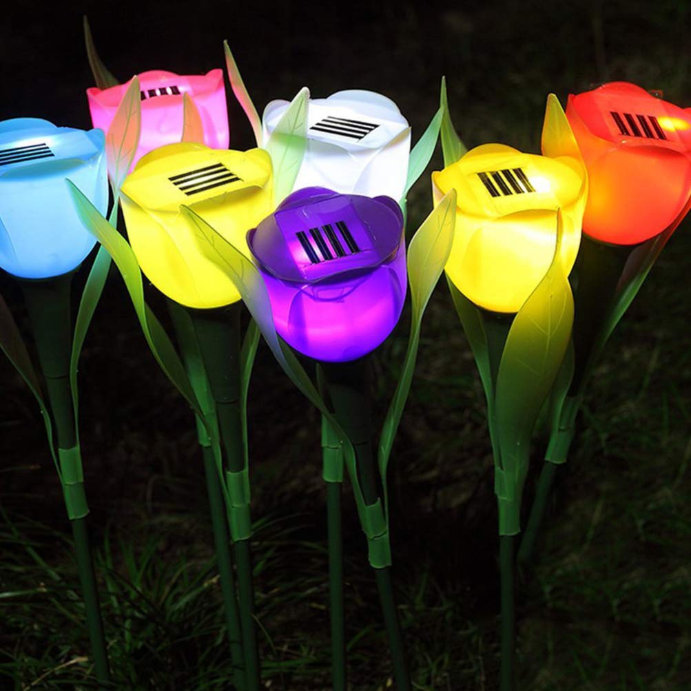 Uonlytech 2-Pack Solar LED Outdoor Lights - Waterproof Solar-Powered Garden Pathway Lights for Lawn, Flower Beds & Walkways | Weather-Resistant Tulip Design for Patio, Yard & Landscape Decoration