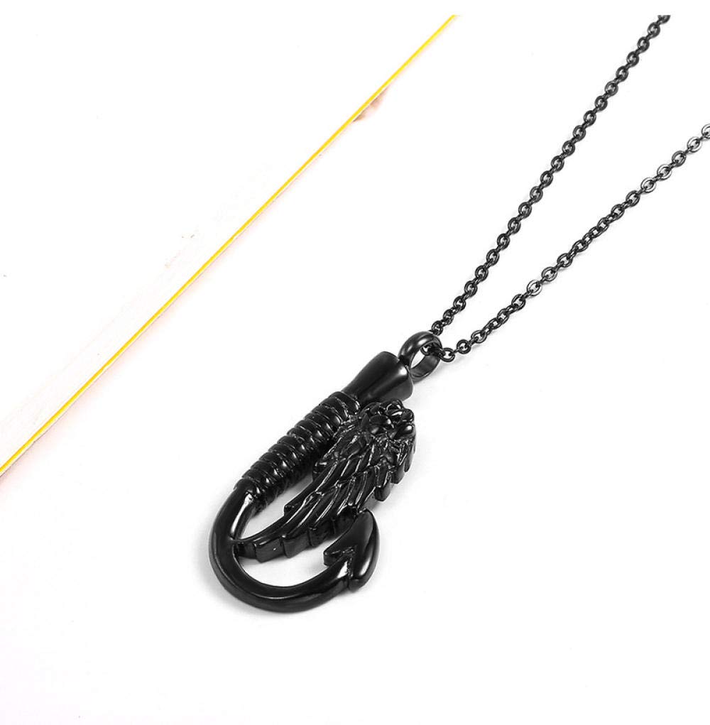 Stainless Steel Cremation Jewelry - Fish Hook Pendant Urn Necklace with Wings & Perfume Bottle Design - Titanium Steel Memorial Jewelry for Ashes Keepsake - Perfect for Remembrance, Funeral & Sympathy Gifts