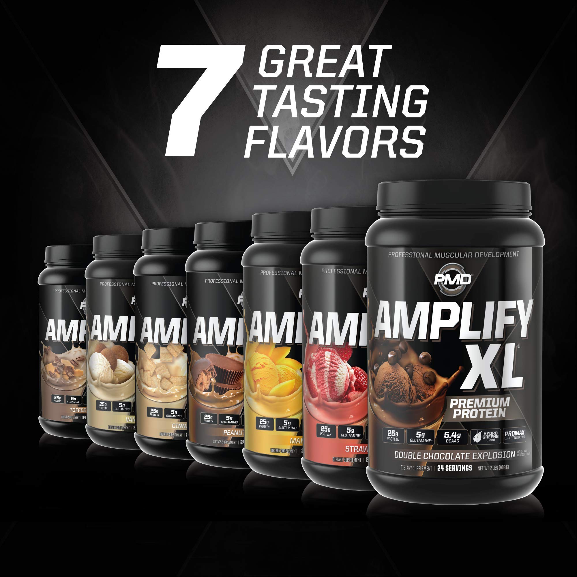 PMD Sports Amplify XL Premium Whey Protein Powder with Hydro Greens Blend - Glutamine & Whey Protein Matrix for Muscle Growth, Strength & Recovery - Superfood Enriched Double Chocolate Flavor (48 Servings) - Ideal for Post-Workout Shakes, Smoothies & Meal Replacement