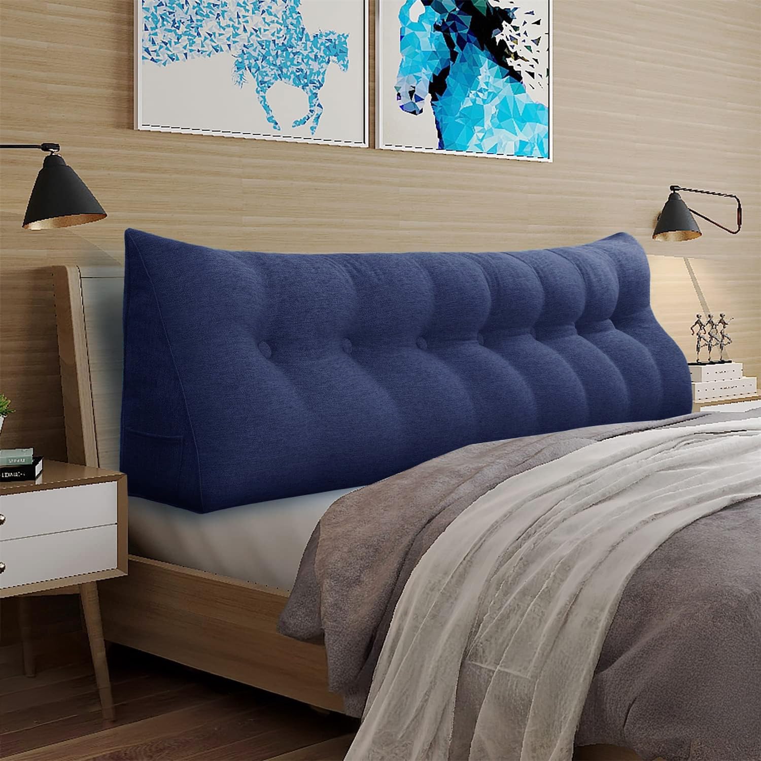 WOWMAX King Size Triangular Headboard Wedge Pillow - Large Bolster Pillow for Daybeds & Bunk Beds with Removable Blue Cover | Perfect for Reading, Watching TV, and Relaxing in Bed