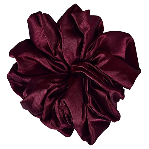 PLUCKET® Oversized XL Hair Scrunchies - Big Soft Satin Hair Bands for Women & Girls - Elastic Hair Accessories - Jumbo Size (1 Piece, Wine) - Perfect for Ponytails, Buns & Everyday Styling