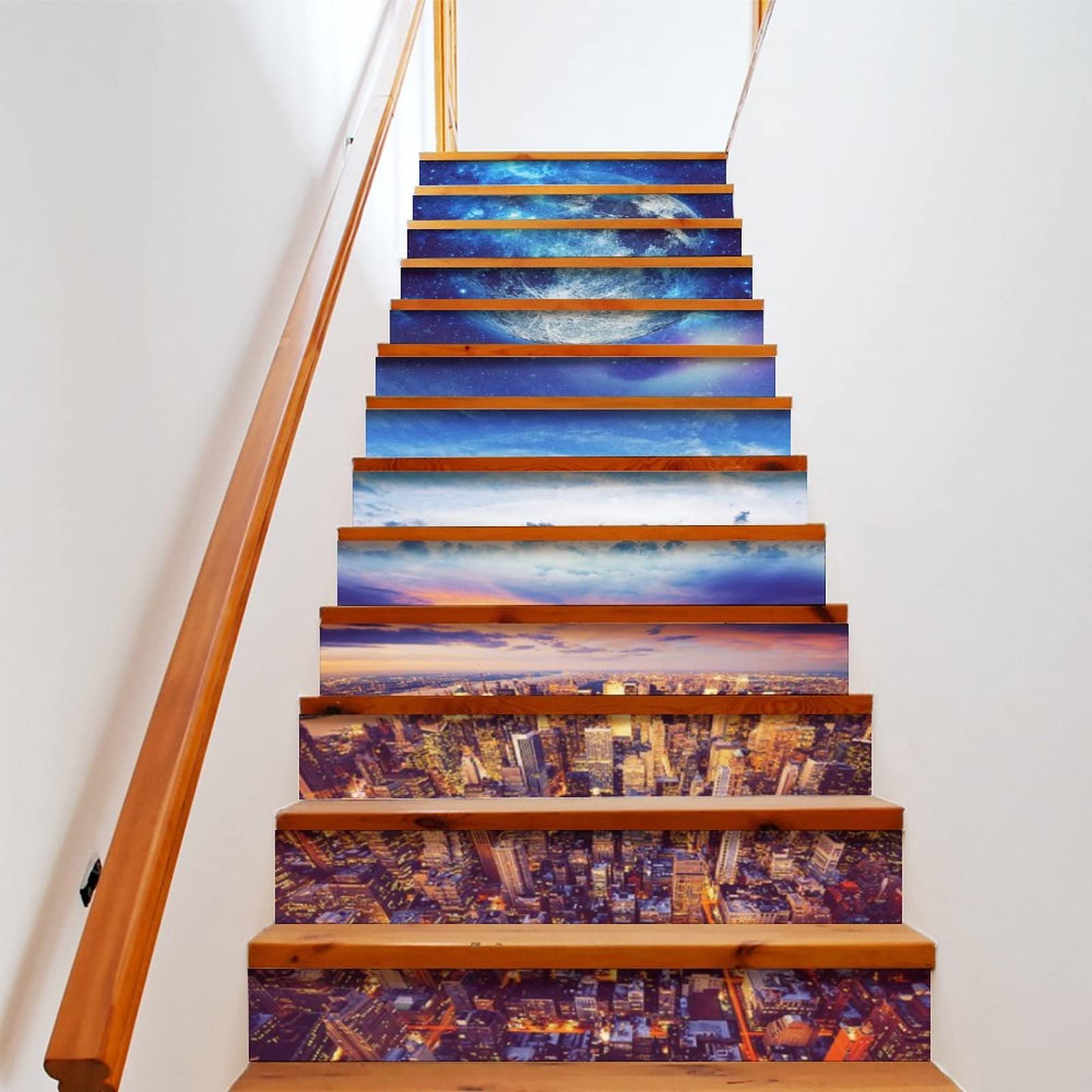 13pcs Heisin City Moon Stair Riser Self-Adhesive Stickers - Waterproof Removable Vinyl Decals for Stairs, Easy to Trim & Clean - Perfect for Home Decor, Staircase Makeover & Interior Design