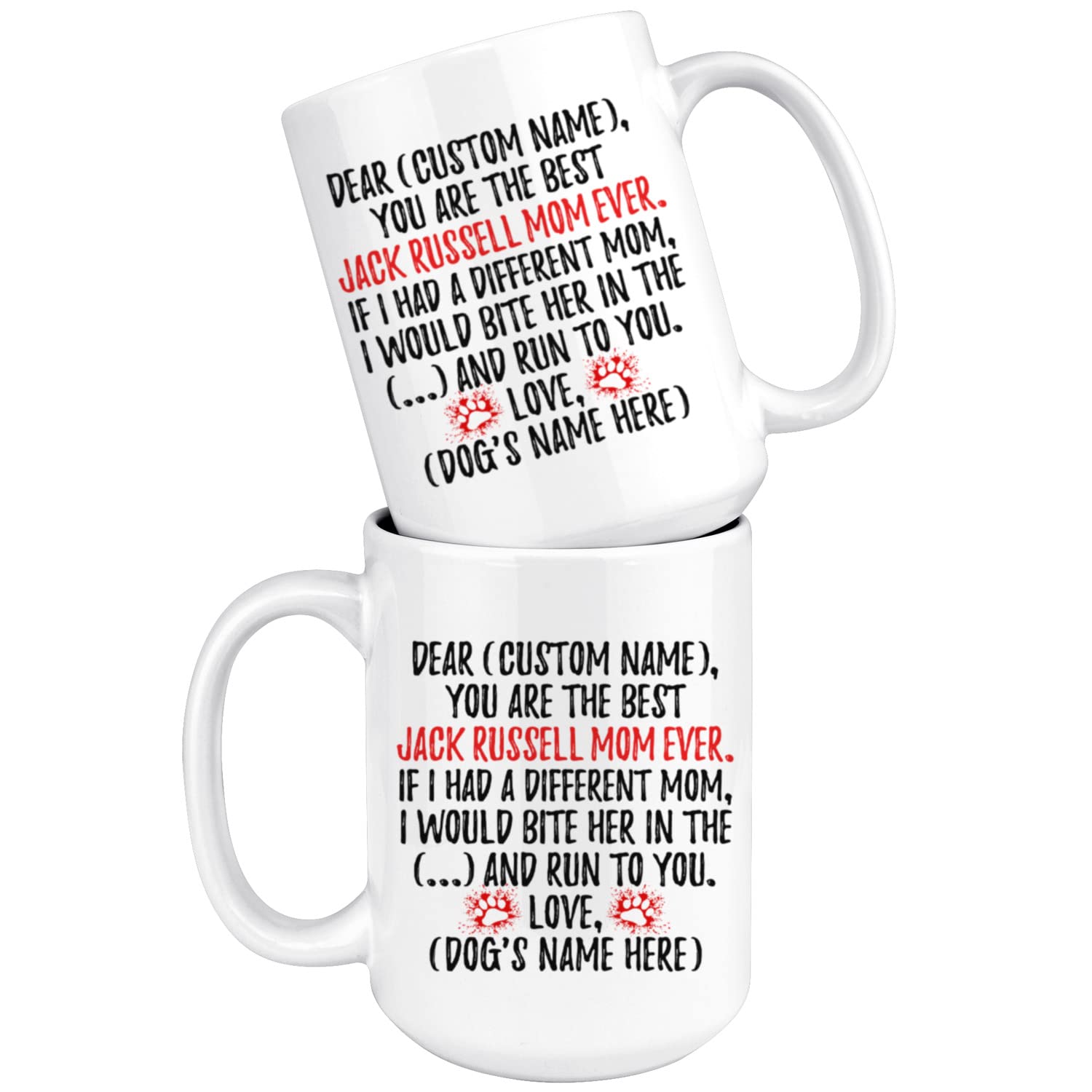 Personalized Jack Russell Terrier Dog Mom Coffee Mug - 15oz Ceramic Cup for Women, Dog Lovers & Pet Owners - Perfect Gift for Mother's Day, Birthday & Dog Themed Parties