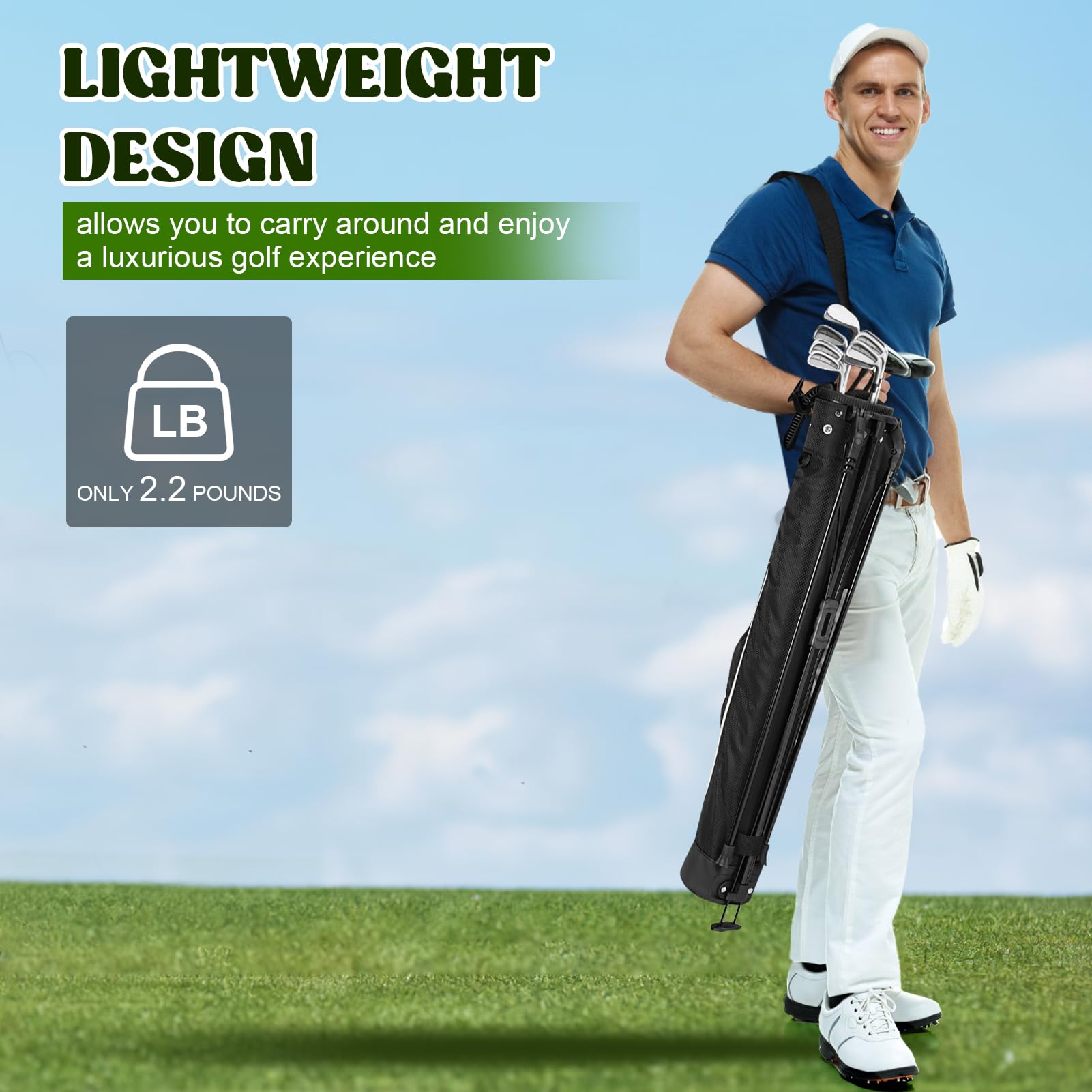 Lightweight Golf Stand Bag with Adjustable Strap - Durable & Easy to Carry for Driving Range, Par 3 & Executive Courses | Perfect for Pitch & Putt | 31.5