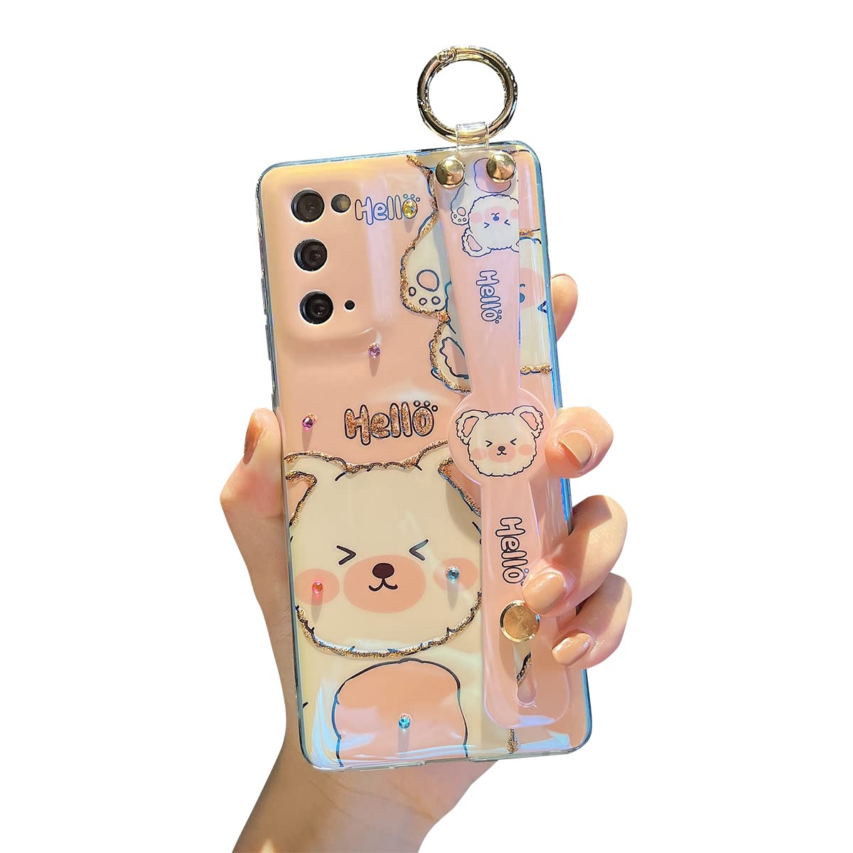 Samsung Galaxy S20 FE Case 5G (6.5 Inch) - Cute Pink Bear Design with Wrist Strap, Kickstand & Glitter Bling - Shockproof TPU Protective Phone Cover for Women & Girls - Perfect for Daily Use, Work & Travel