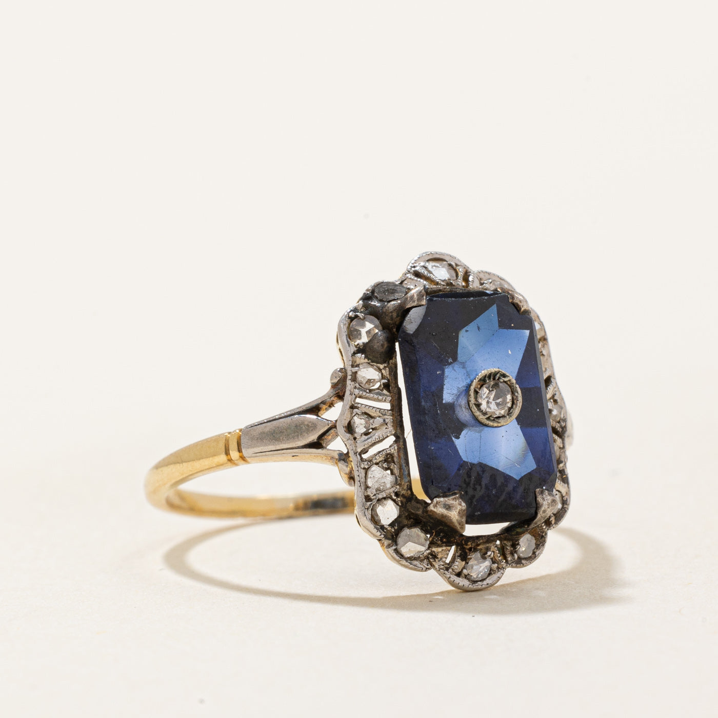 Vintage Style Synthetic Sapphire & Rose Cut Diamond Engagement Ring - 1.50ct Center Stone, 0.08ctw Accents - Size 5.75 - Perfect for Wedding, Proposal & Anniversary Gifts