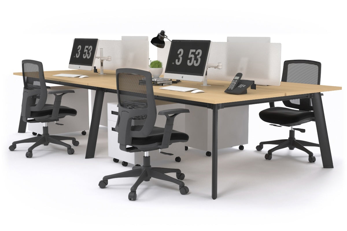 4-Person Workstation with Black Frame - 1800L x 800W Office Desk with Cable Management | Perfect for Team Collaboration & Open Office Spaces