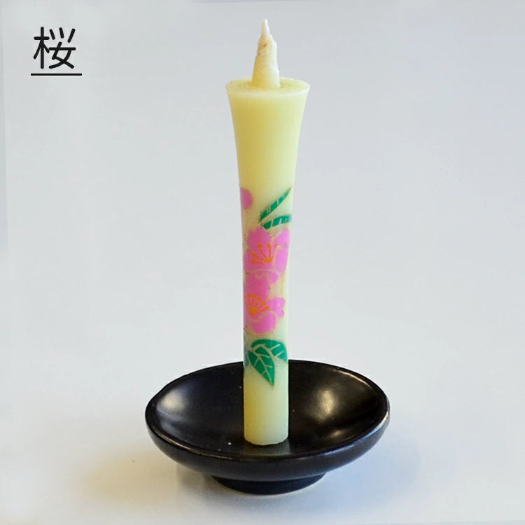 Takazawa Japanese Candles Gift Set - Ceramic Candle Holder with Four Seasons Flower Design, Traditional Wa Rousoku for Home Decor, Meditation & Romantic Ambiance