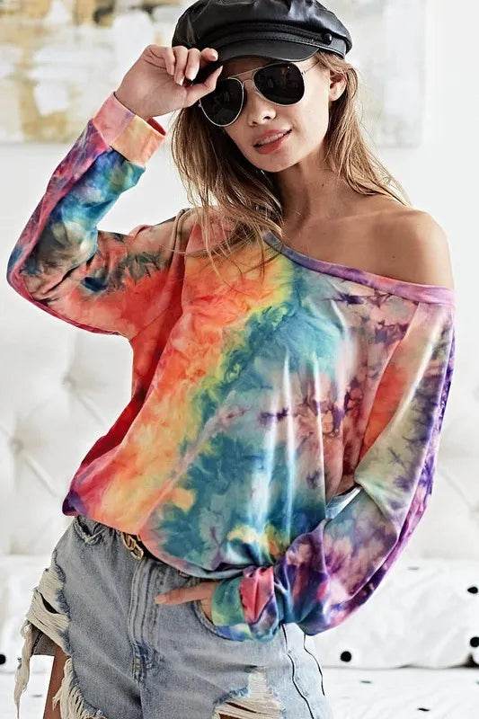 BiBi Tie Dye Soft Knit Jersey Top for Women - Comfortable Casual T-Shirt for Summer, Beach, and Everyday Wear
