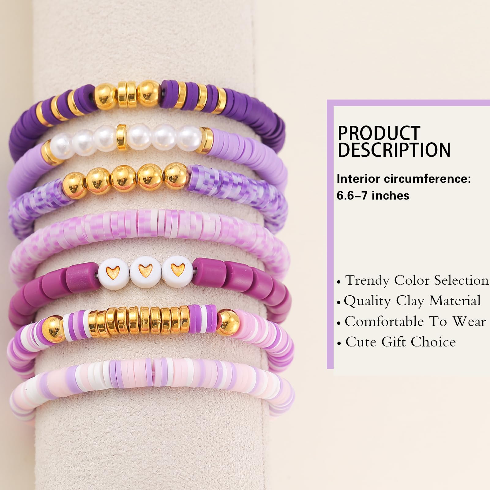 Trendy Boho Friendship Bracelets for Women - Stackable Heishi Clay & Gold Beaded Stretch Bracelets Set | Cute Preppy Jewelry for Everyday Wear, Gifts & Layered Bracelet Stacks