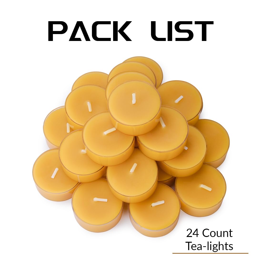 Organic Natural Yellow Beeswax Tealights - 24 Pack | Clean Burning, Smokeless, Eco-Friendly Candles for Home, Spa, Meditation & Romantic Ambiance