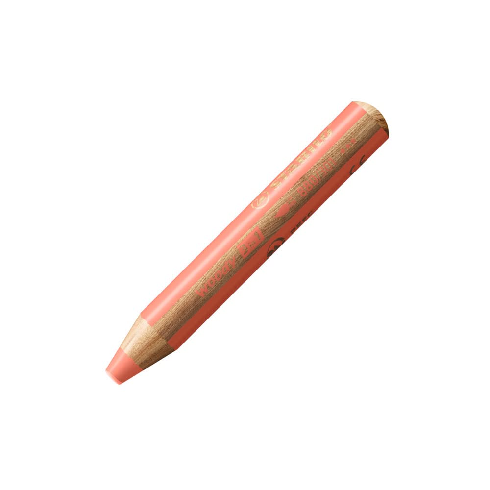 STABILO Woody 3-in-1 Multifunctional Pencil - Pastel Red - Perfect for Drawing, Writing & Coloring - Ideal for Artists, Students & Office Use