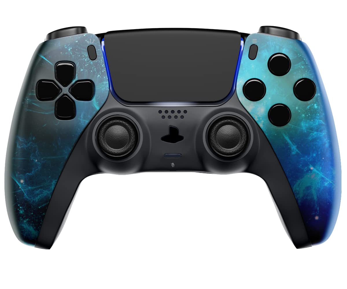MODDEDZONE USA Handcrafted Custom Wireless Controller for PS5 & PC - Smart Mods for FPS Gaming - Blue Nebula Design Gamepad - Perfect for Competitive Play & Streaming