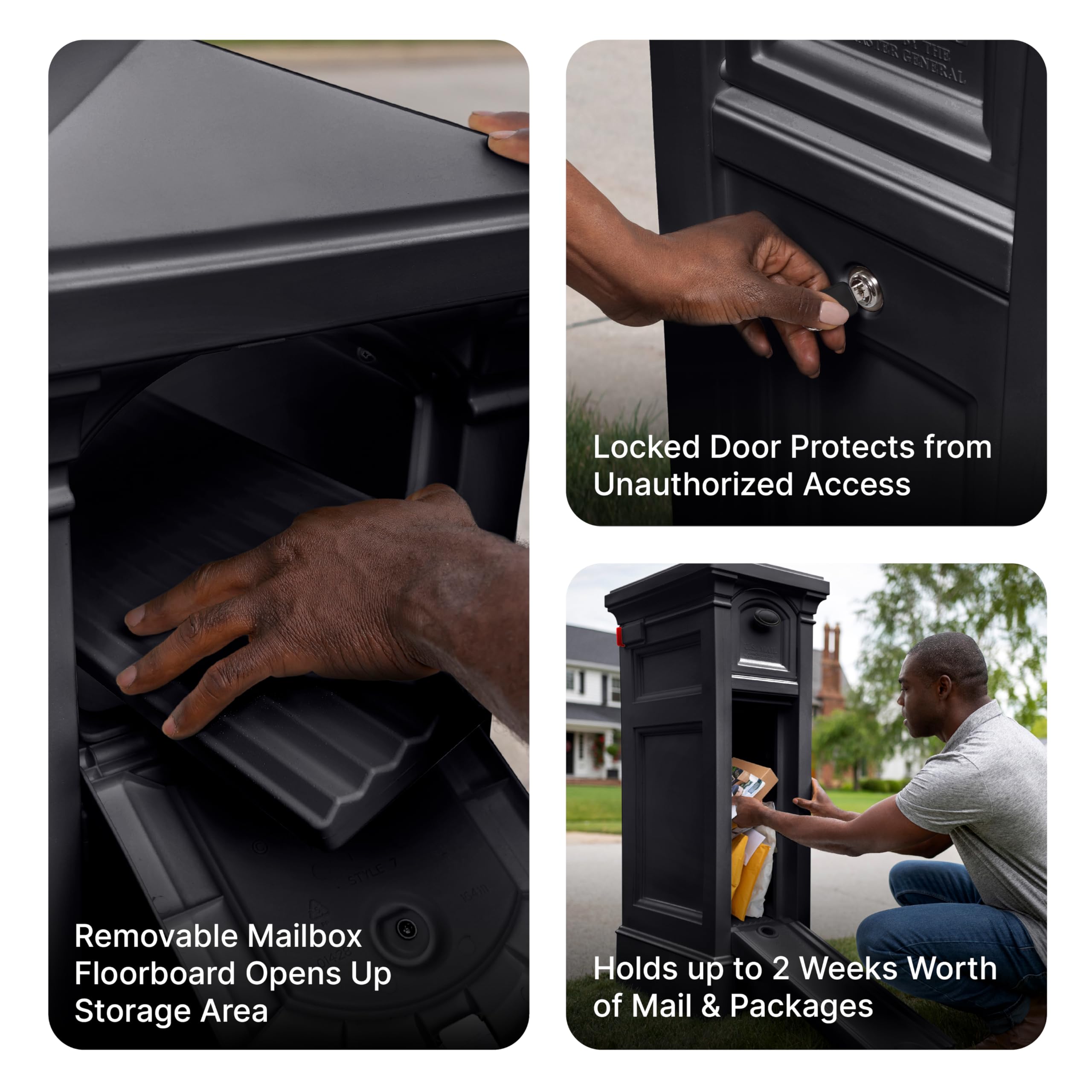 Step2 Atherton Reserve Large Outdoor Mailbox with Extra Storage - Weather Resistant Durable Plastic Mailbox & Post - Easy Installation with Flag Included (Onyx Black) - Perfect for Homes, Apartments & Rural Areas