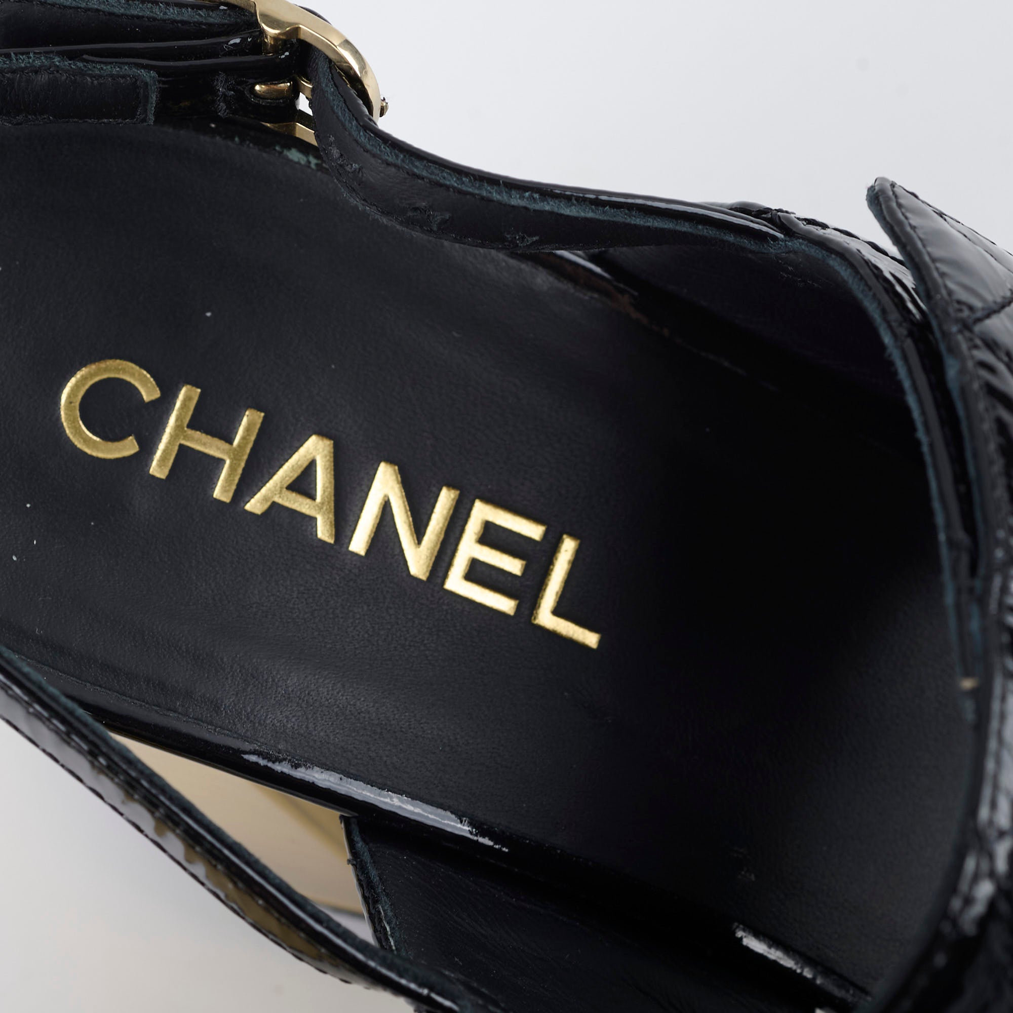 Chanel Patent Leather Quilted Turnlock Sandals for Women - Black/Gold - Size 40.5C (US 10) - Luxury Designer Heels for Parties, Weddings & Evening Events