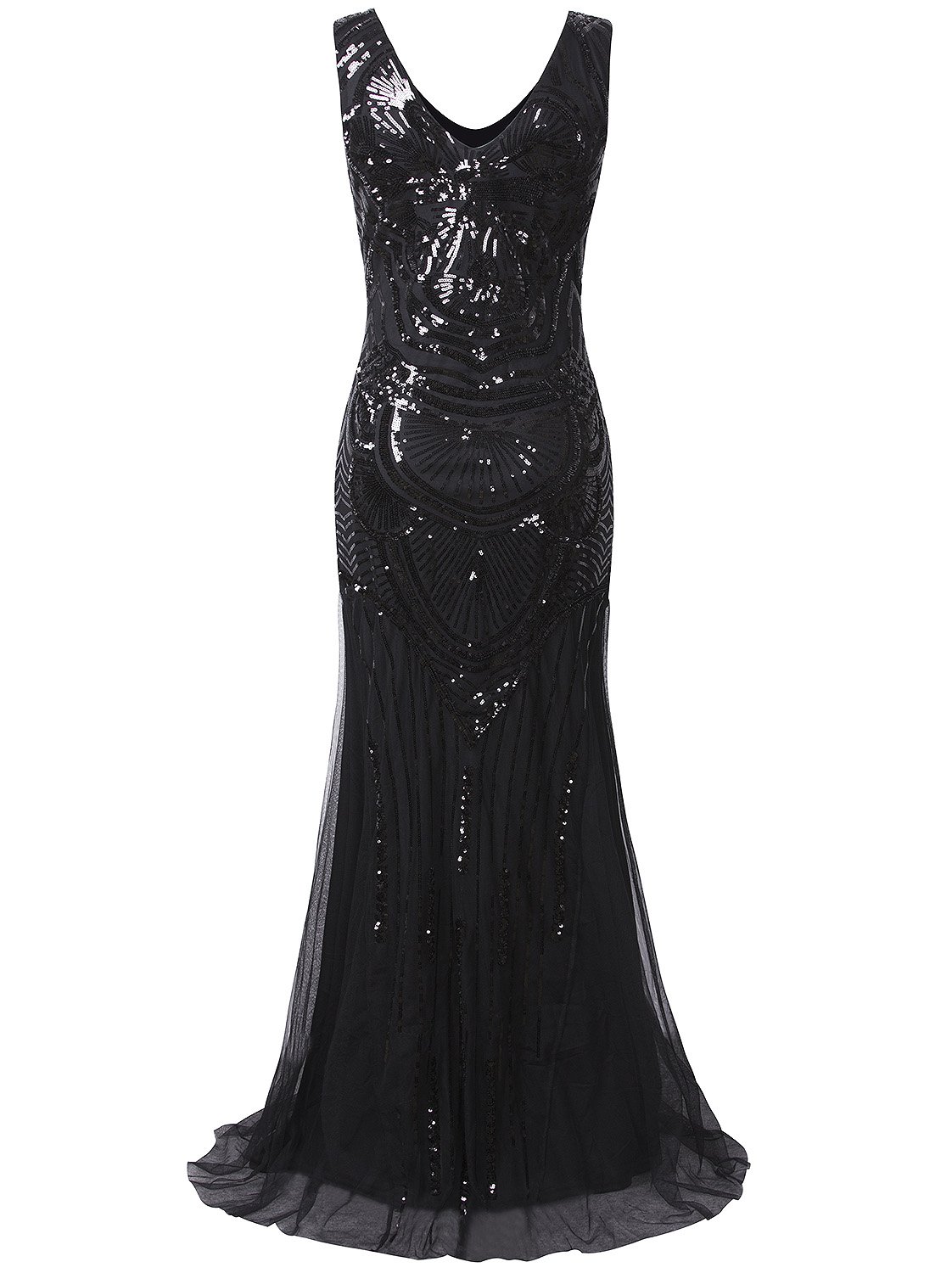 Vijiv 1920s Long Maxi Prom Gowns Sequin Mermaid Bridesmaid Formal Evening Dress - Vintage Inspired Flapper Dress for Wedding, Party & Special Occasions
