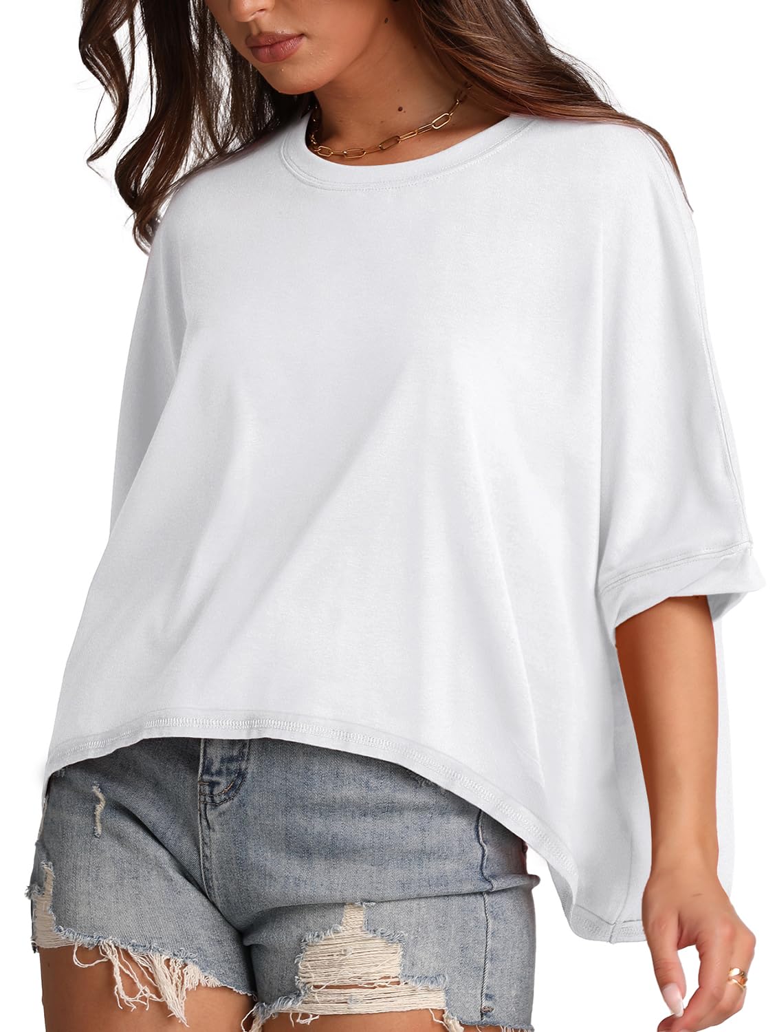 WIHOLL Women's Oversized Crop Tops - Short Sleeve Crewneck Casual T-Shirts for Summer | Perfect for Beach Outfits, Streetwear & Everyday Comfort