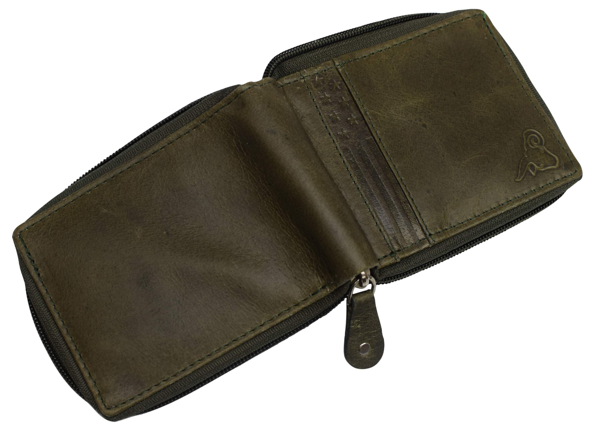 Premium RFID Blocking Zipper Bifold Wallet for Men & Women - Genuine Leather with Gift Box (Green) - Ideal for Travel, Business & Everyday Use