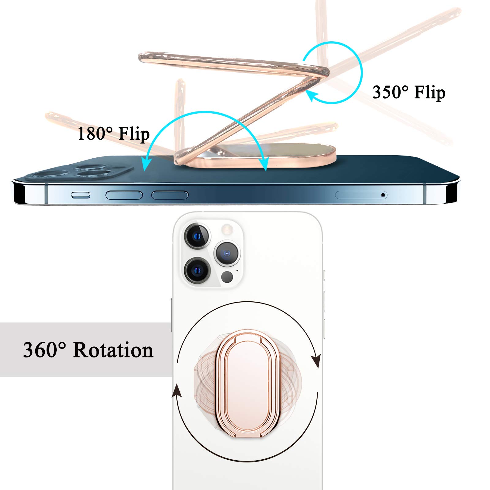 360° Foldable Phone Ring Holder for Magnetic Car Mount - Rose Gold