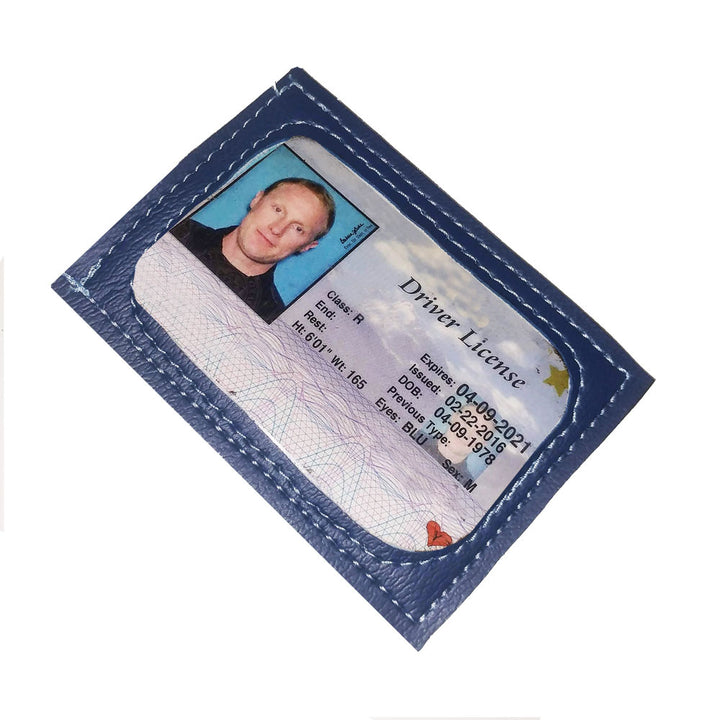 Eco-Friendly Upcycled Blue Leather Cardholder for Men & Women - Slim RFID Blocking Wallet for Night Out, Travel, and Everyday Use