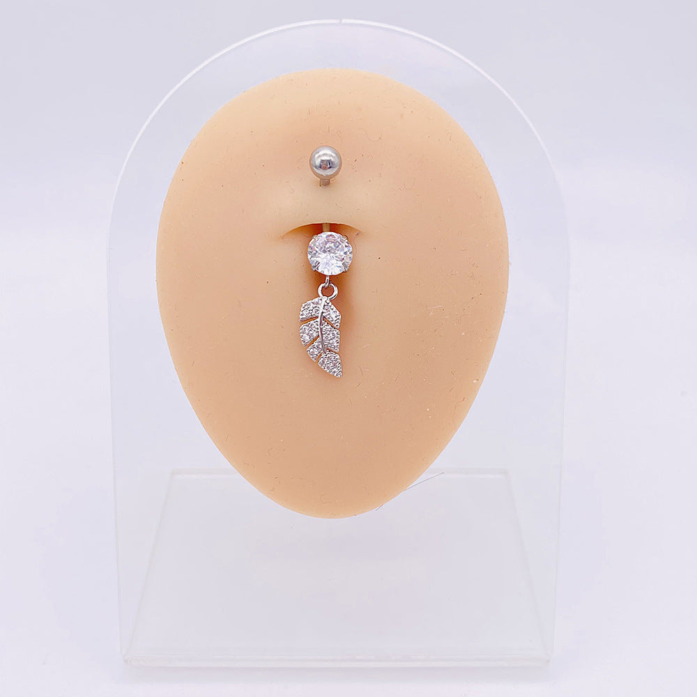 14G Hypoallergenic Flower Feather Belly Button Ring - Surgical Steel Navel Piercing Jewelry for Women | Perfect for Summer Beach, Pool Parties & Boho Fashion