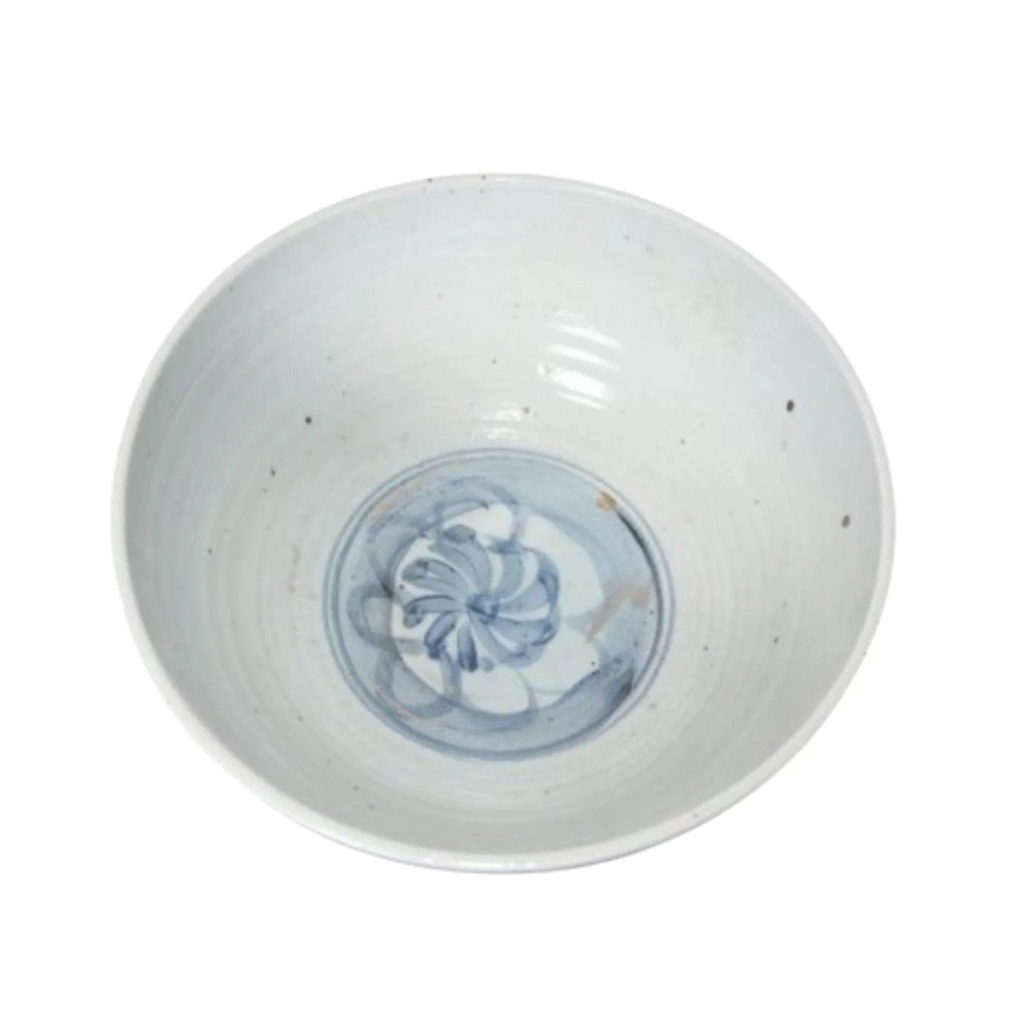 Handmade Blue and White Porcelain Twisted Flower Silla Bowl - Traditional Korean Ceramic Rice Bowl for Home Dining & Asian Cuisine Serving