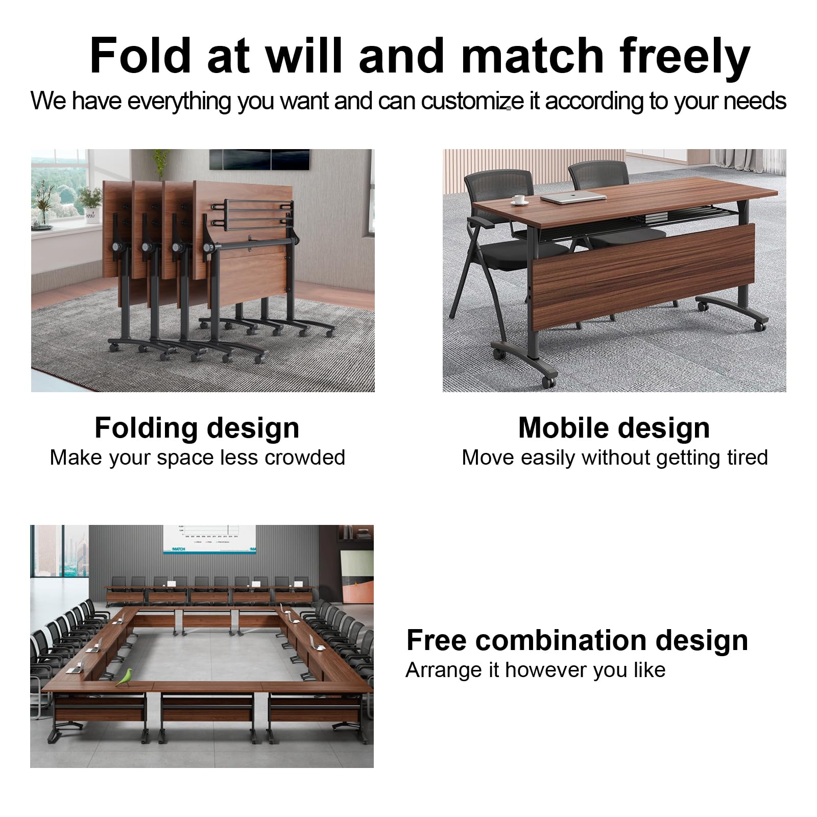 10-Person Large Conference Table - Solid Wood Meeting Table with Heavy Duty Metal Frame, 140x60x75cm (8-Pack) - Perfect for Boardrooms, Training Sessions, and Office Meetings