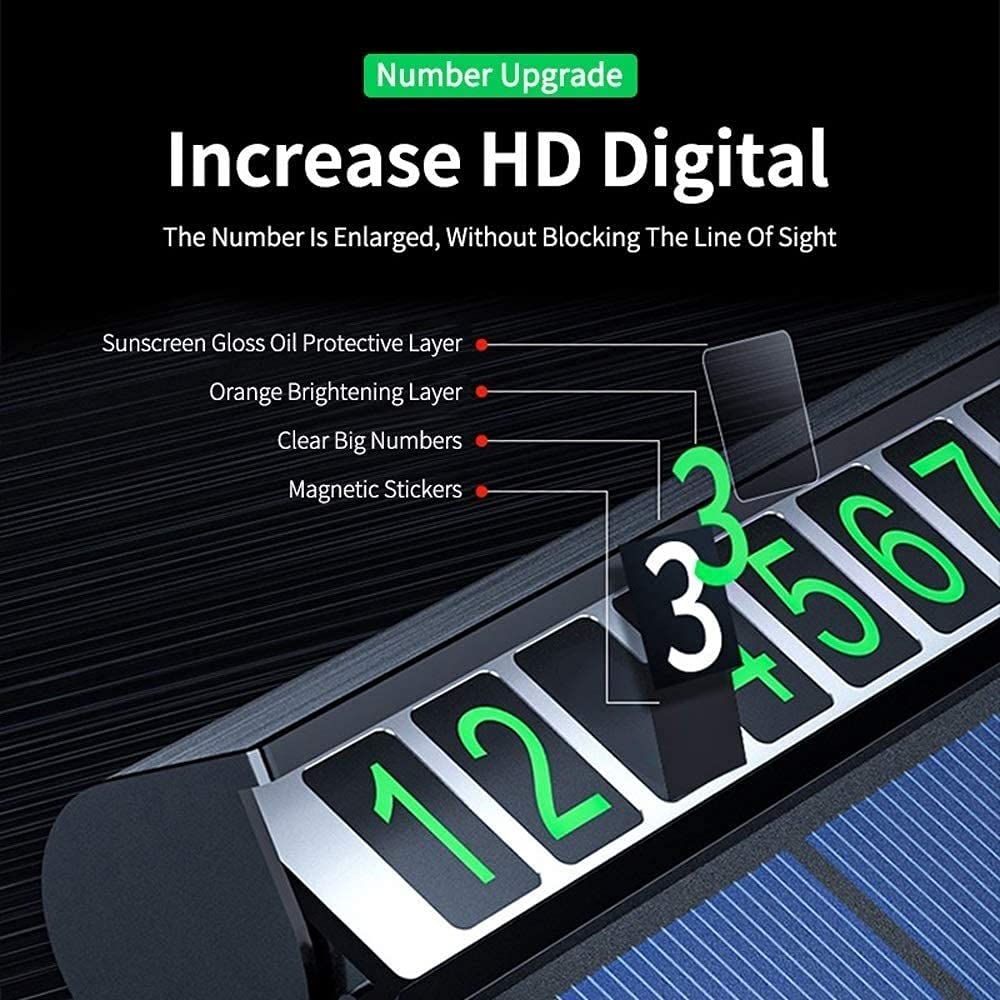 Solar Powered Temporary Parking Sign - Glow in the Dark Car Phone Number Plate with Durable PC Material | Easy to Install Interior Accessory for Luxury Vehicles | Perfect for Street Parking, Valet Services & Driveway Use