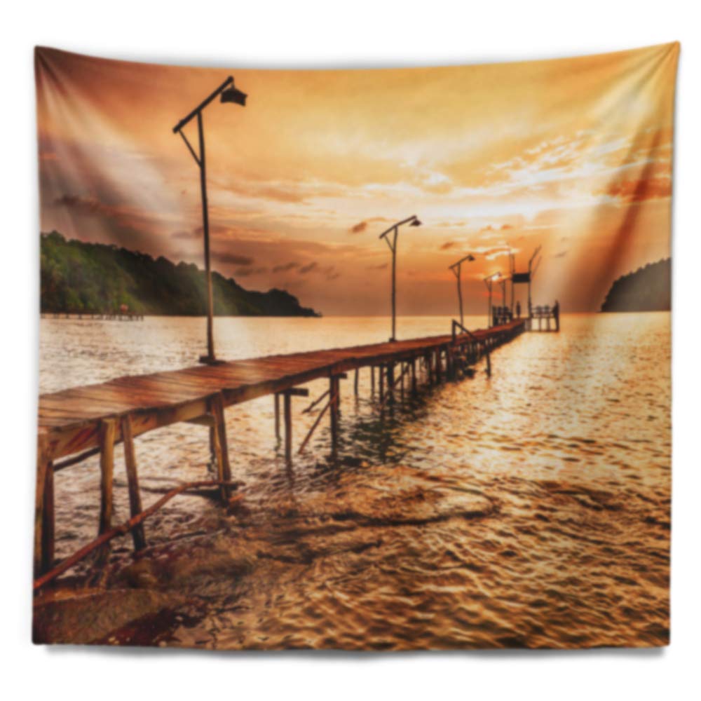 Designart 'Sunset Over Brown Sea' Seascape Tapestry Blanket - Large 92x78 Inch Polyester Wall Hanging for Home & Office Decor | Perfect for Living Room, Bedroom, Dorm or Meditation Space