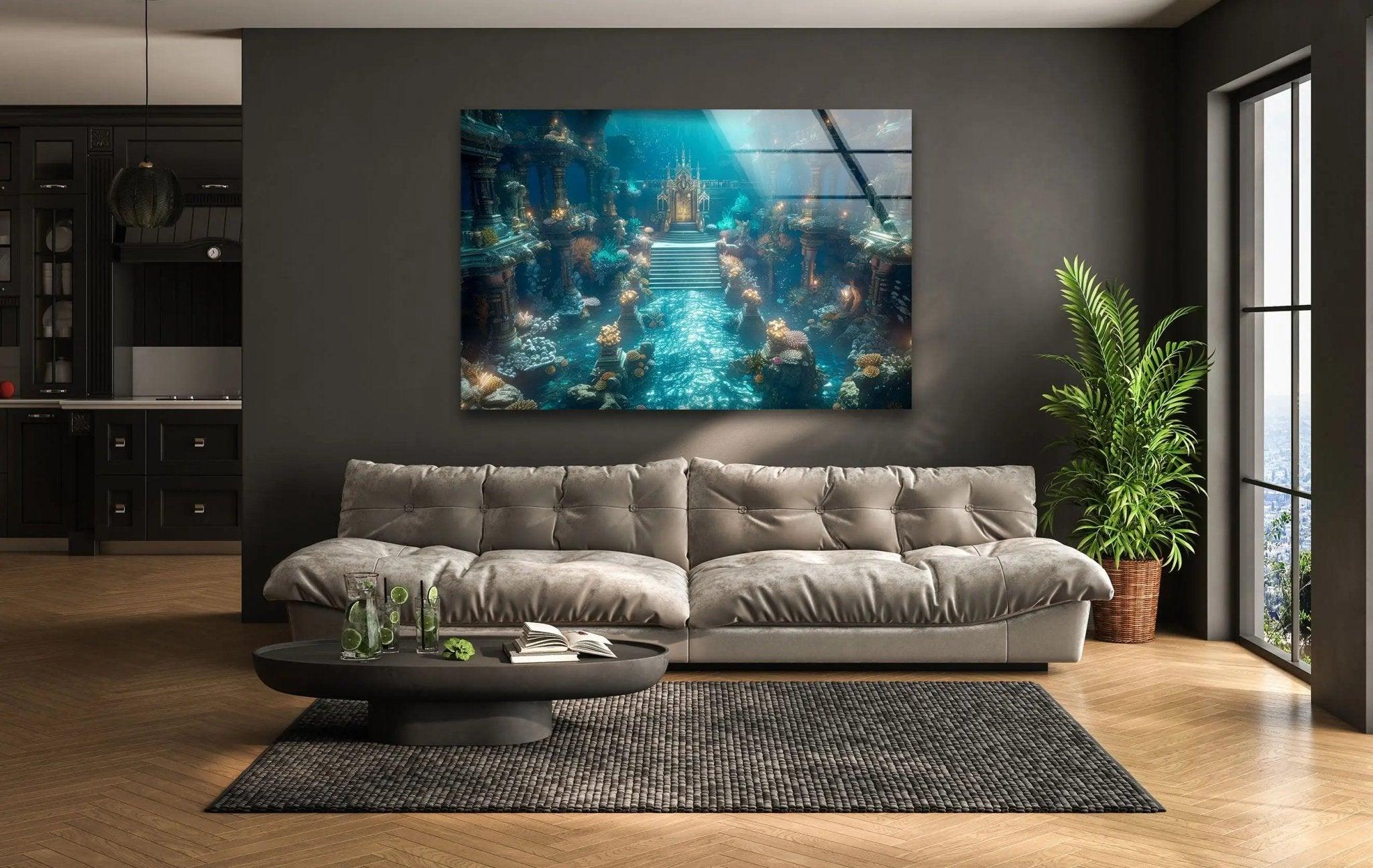 Atlantis Place Glass Wall Art - Stunning Ocean-Themed Decor for Living Room, Bedroom & Office | Handmade Glass Mural for Home & Office Decor