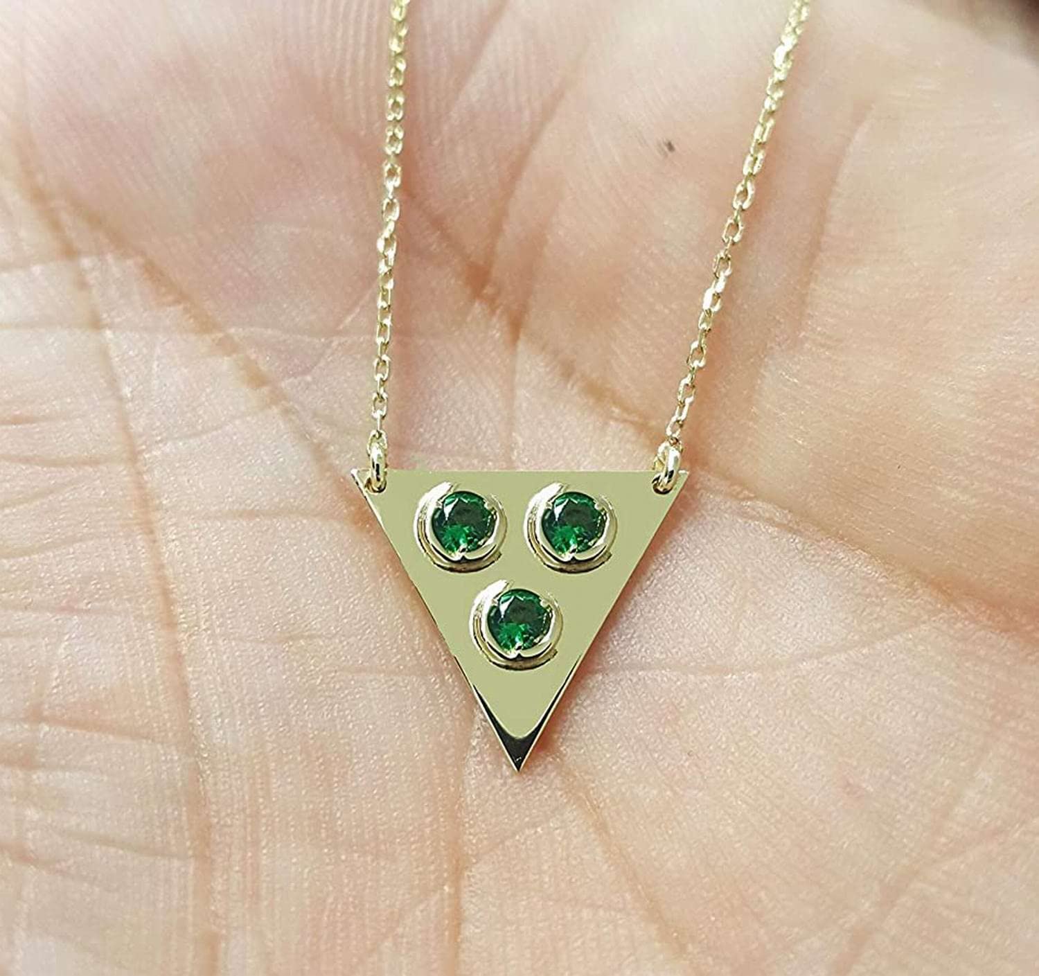 14K Gold Triangle Birthstone Necklace for Women - Personalized Name Pendant with Solitaire Gemstone - Elegant Dainty Jewelry Gift for Birthday, Anniversary & Mother's Day