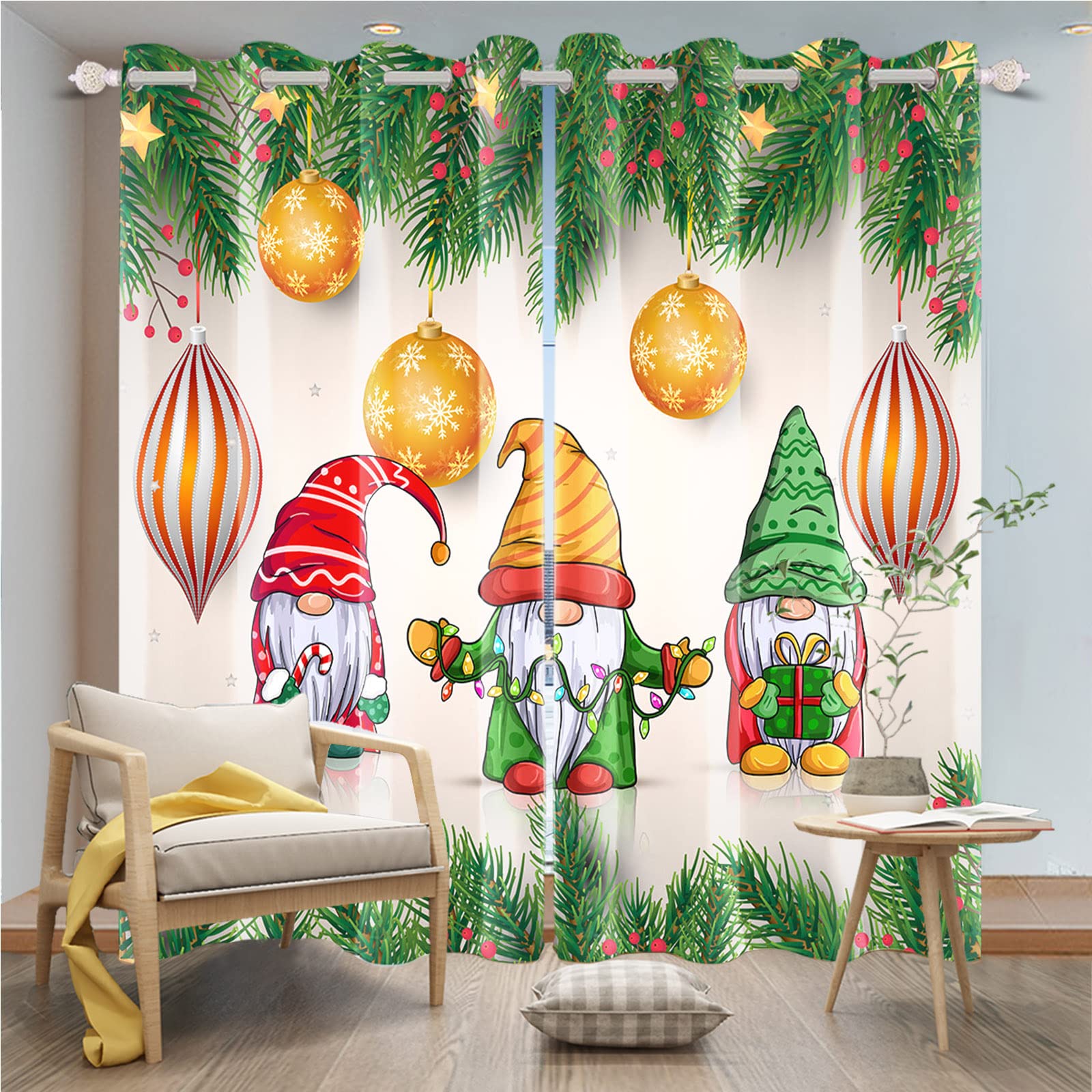 Leowefowa Christmas Village Night View Blackout Curtains for Kids Bedroom - Holiday Window Drapes with Small Town Design, Set of 2 Panels (53x84 Inches) - Perfect for Christmas Decor, Bedroom & Living Room