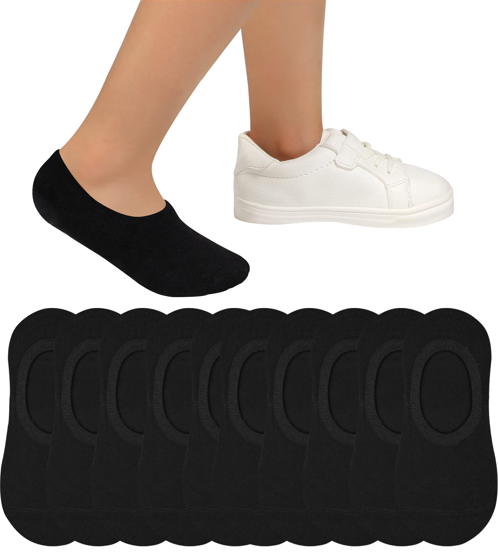 Witwot 10 Pairs No Show Socks for Kids - Non Slip Low Cut Ankle Socks for Girls & Boys - Perfect for School, Sports & Everyday Wear