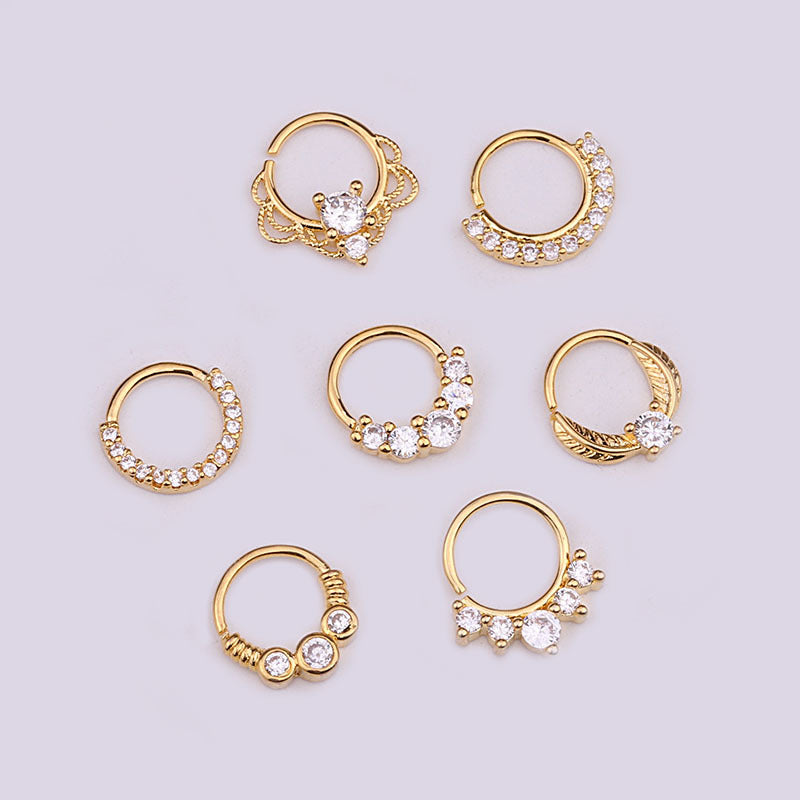 18K Gold Plated 20G Small Hoop Nose Ring with Indian CZ Stones | Septum Piercing Jewelry HSPJ1909 | Perfect for Everyday Wear & Special Occasions