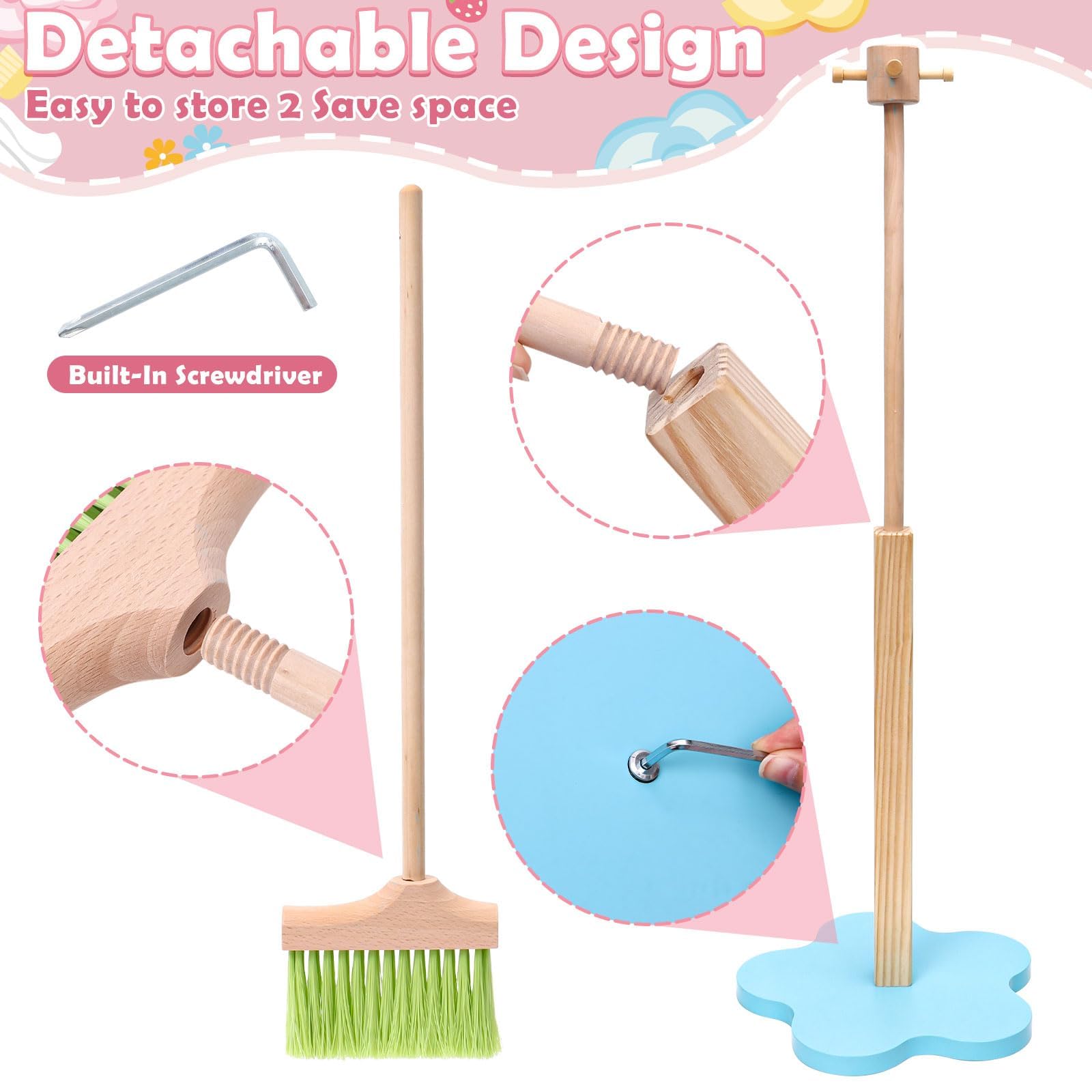 Wooden Kids Cleaning Toy Set - 12 Pcs Pretend Play Housekeeping Playset with Mop, Broom, Dustpan & Bucket - Montessori Learning Toys for Toddlers Age 3-6 - Perfect Gift for Boys & Girls - Encourages Role Play & Cleaning Skills Development
