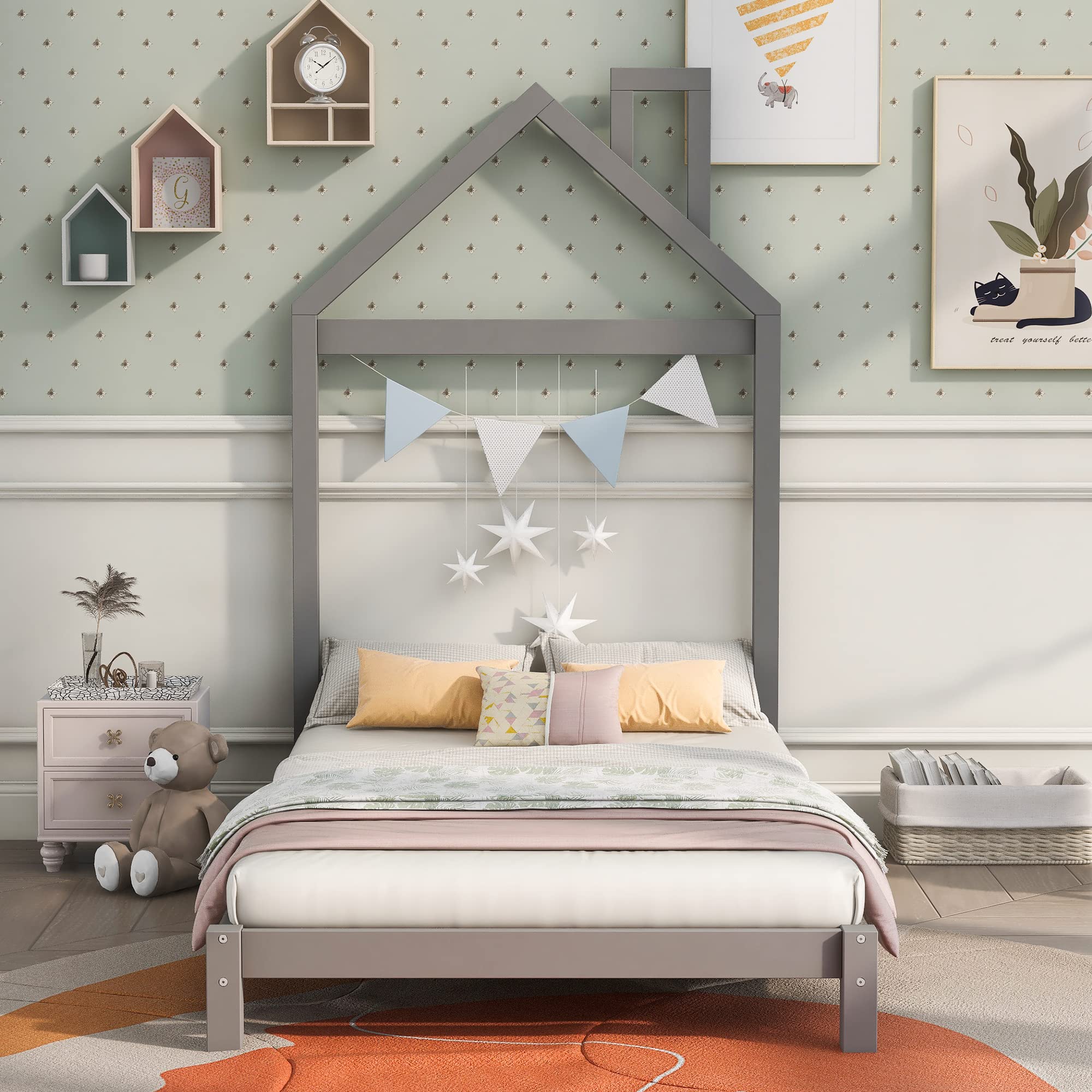AOCOROE Solid Wood Twin Bed Frame for Kids - Sturdy Platform Bed with Headboard & Slats, No Box Spring Required | Perfect for Boys & Girls Bedrooms, Dorm Rooms & Guest Rooms