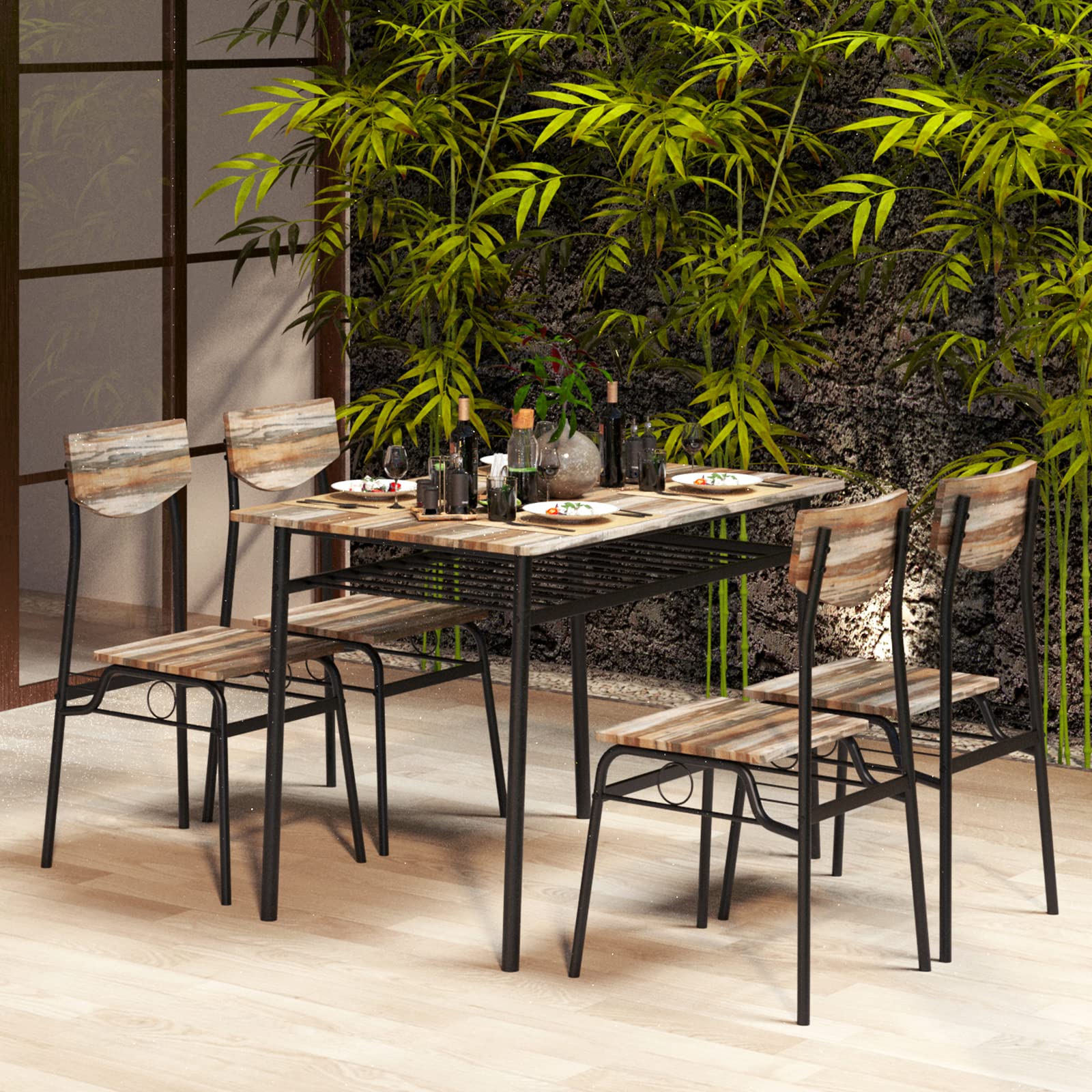 Soges 5-Piece Modern Dining Table Set for 4 - Kitchen Table & 4 Chairs with Storage Rack, Wooden Top & Metal Legs Bistro Set - Perfect for Small Spaces, Apartments, Breakfast Nooks & Cozy Dining Areas