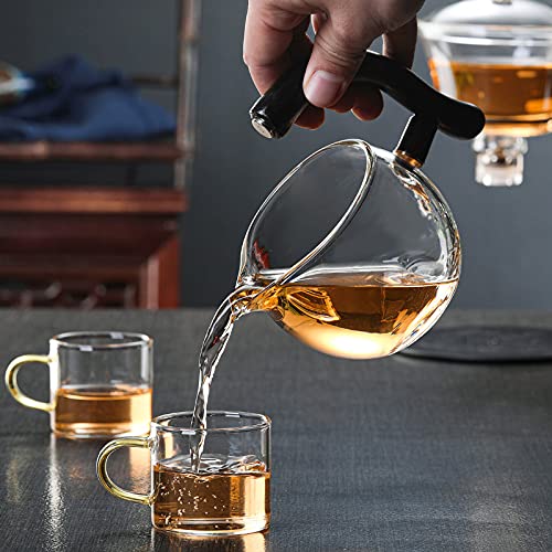 RORA Semi-Automatic Rotating Glass Teapot Set with Infuser - Kungfu Tea Maker for 6 Cups | Perfect for Home Tea Ceremony, Office Relaxation & Gift Giving