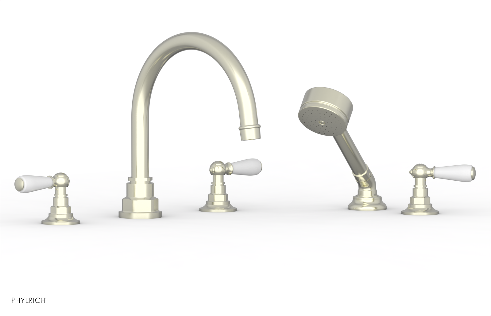 Jamestown Deck Tub Set with Hand Shower - White Accented Lever Handles (165-49) - Perfect for Bathroom Renovations & Spa-Like Showers