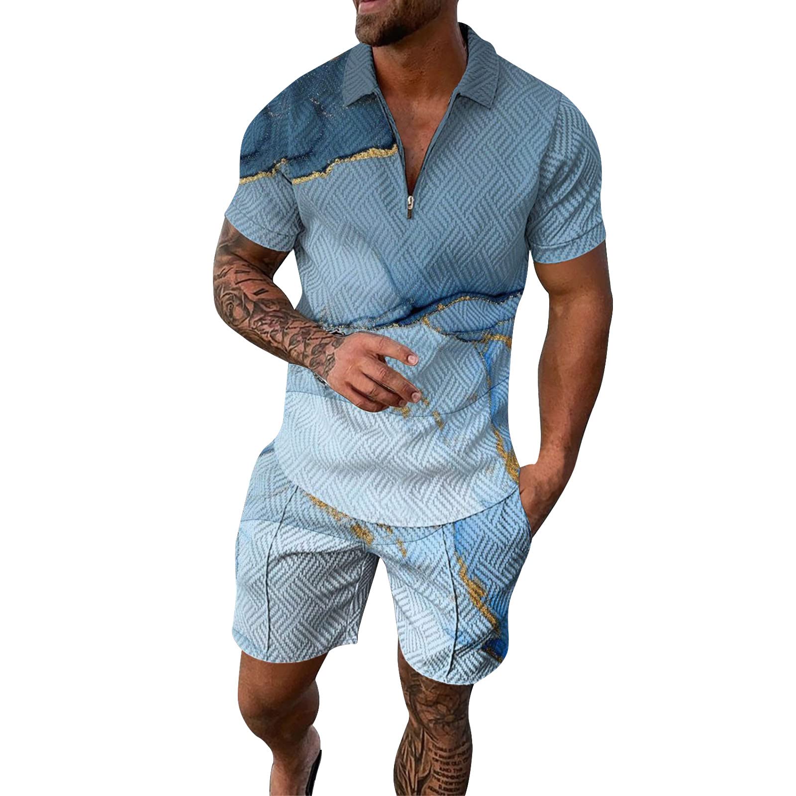 LindoMaker Men's Casual Short Sleeve Crewneck T-Shirt & Shorts Matching Set - Regular Fit Workout Tracksuit with Pockets (2023) | Gym, Running, Travel & Lounge Wear