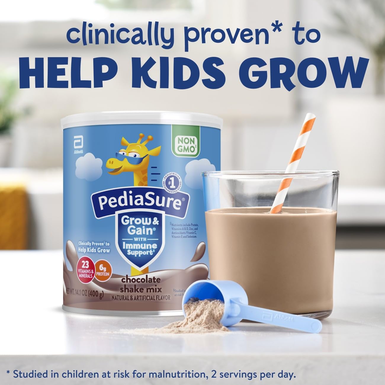 PediaSure Grow & Gain Chocolate Shake Mix - Kids Nutritional Drink Powder for Growth & Development, 14.1 oz (Pack of 3) | Perfect for Breakfast, School Lunches & Picky Eaters
