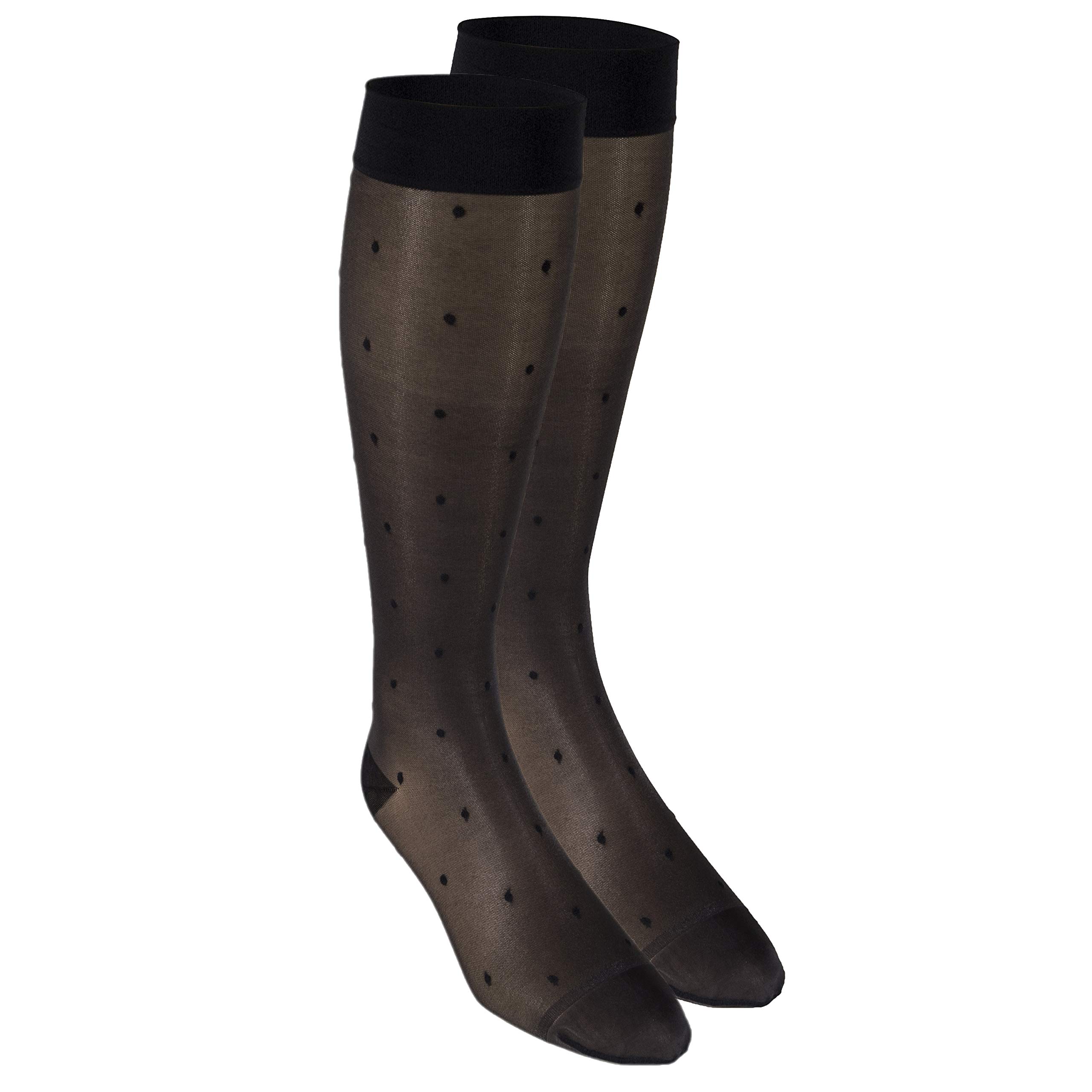 Truform Sheer Compression Stockings 15-20 mmHg for Women - Knee High Dot Pattern Charcoal Small - Perfect for Travel, Work & Varicose Vein Relief