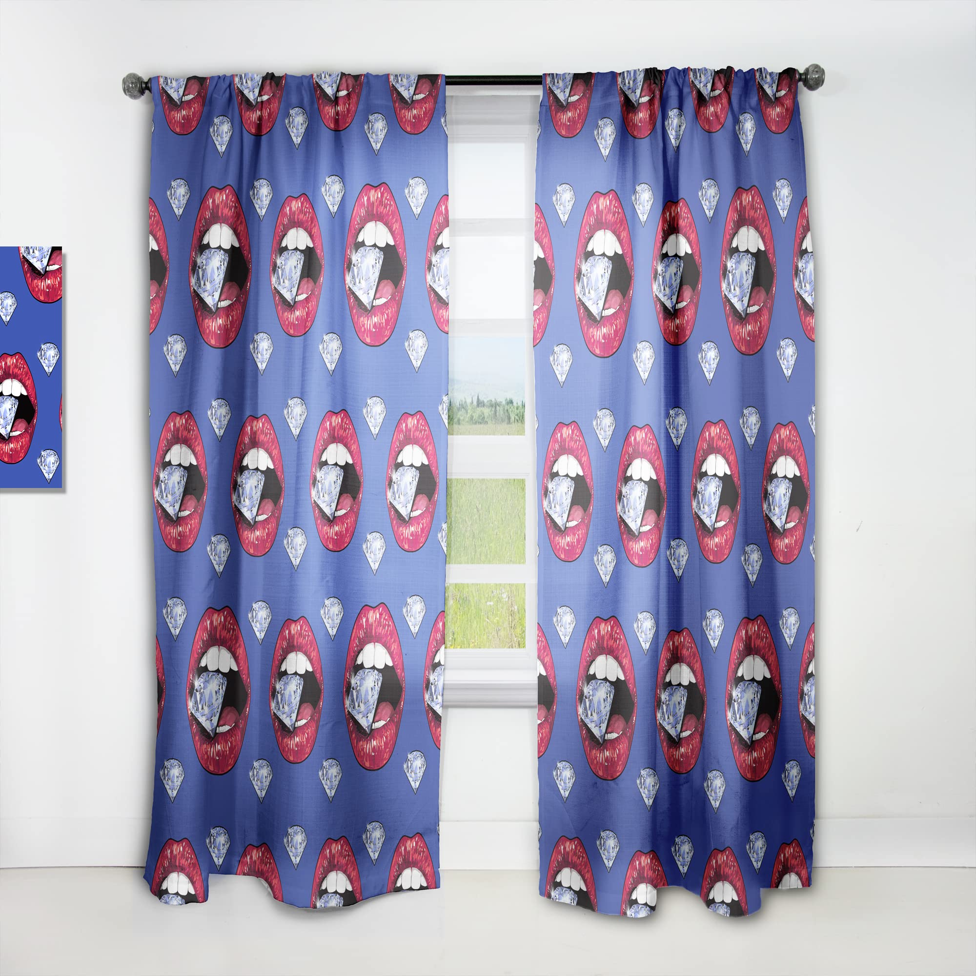 Bright Red Lips Holding A Sparkling Brilliant Thermal Insulated Curtains - Single Panel 52x95 Inches - Elegant Drapes for Bedroom & Living Room - Perfect for Home Decor, Privacy & Light Control