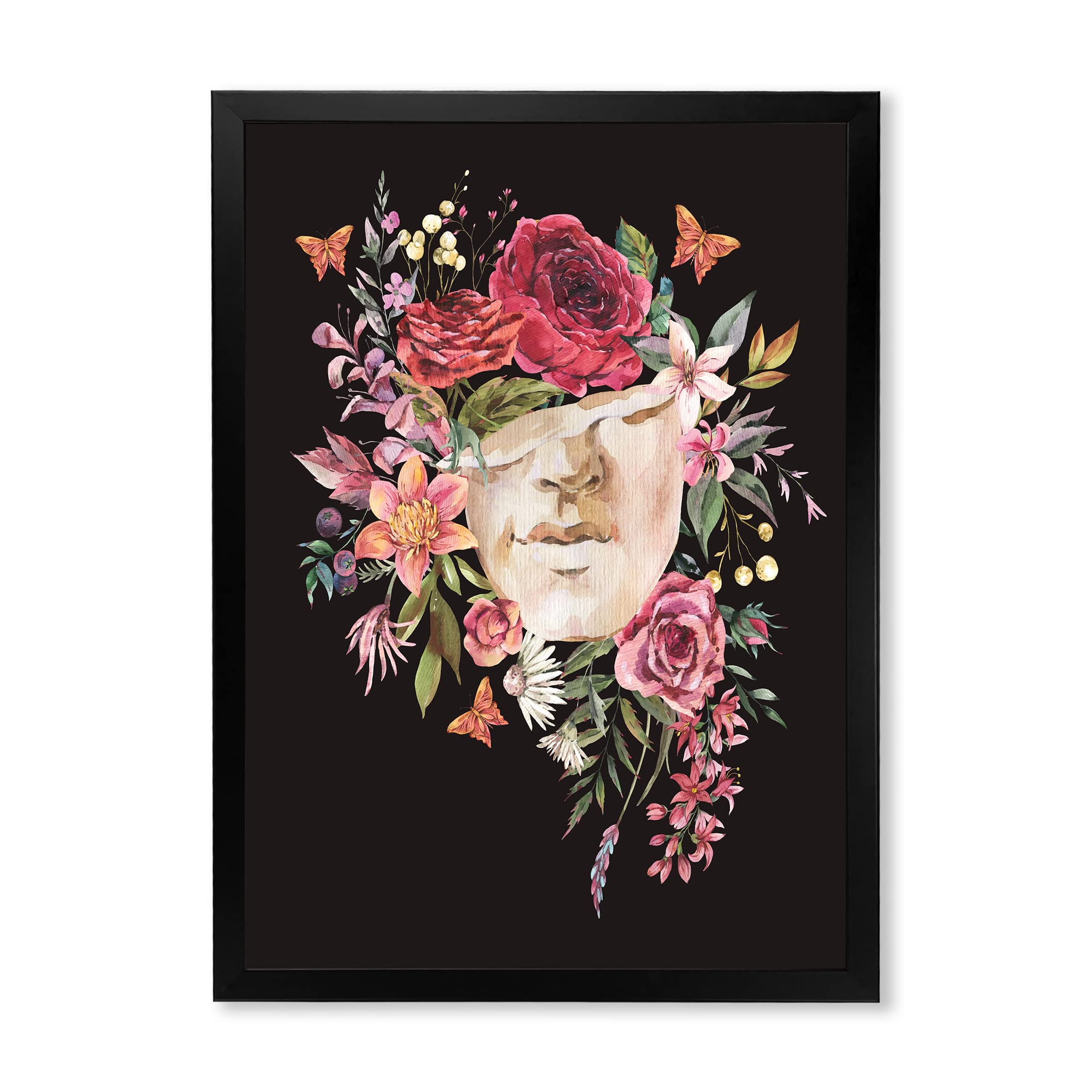 Vintage Greek Sculpture Wall Art with Dry Flowers - Traditional Framed Home Decor for Living Room, Bedroom & Office - Classical Mythology Inspired Artwork