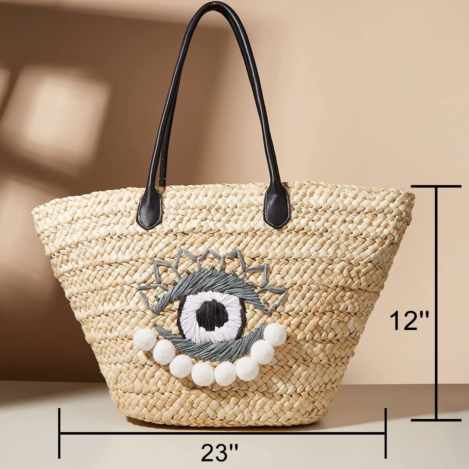 Stylish Hand-Woven Straw Beach Bag for Women - Large Evil Eye Retro Rattan Shoulder & Crossbody Purse (Beige) | Perfect for Summer Vacations, Pool Parties & Boho Fashion