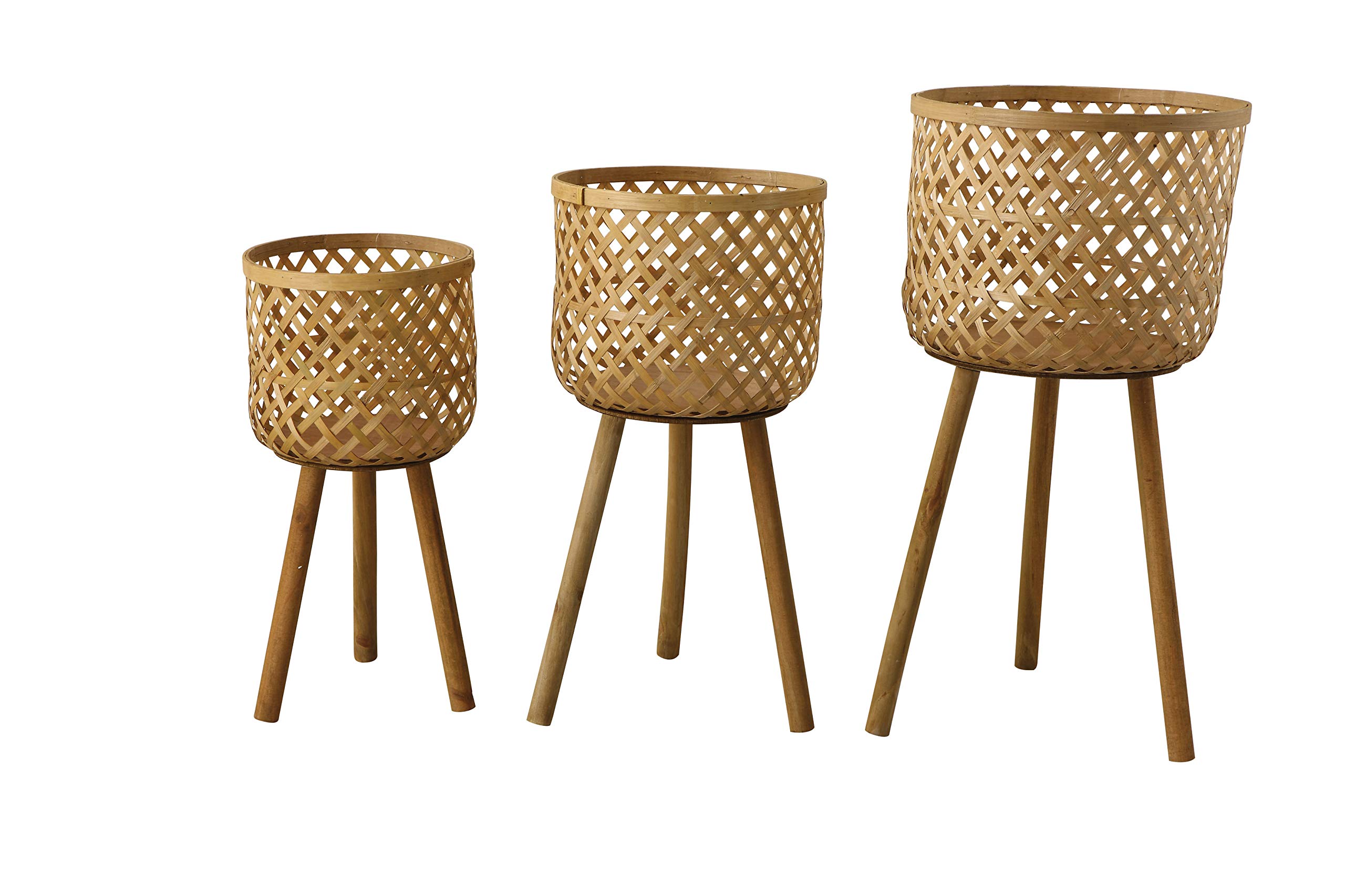 Round Bamboo Storage Baskets with Wooden Legs - Set of 3 Sizes (Small, Medium, Large) for Home Organization, Nursery, Laundry Room & Bathroom Decor