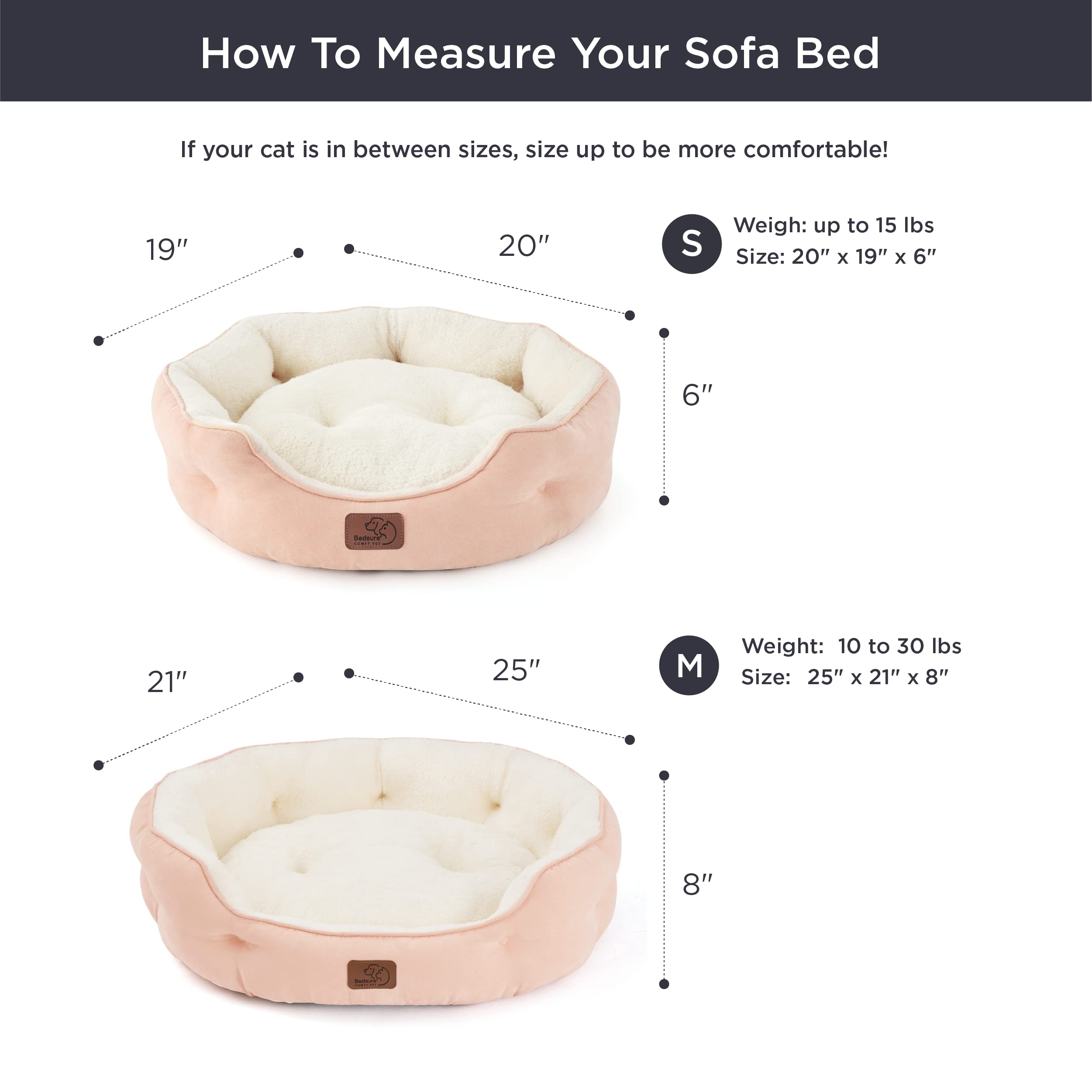 Bedsure Washable Round Pet Bed for Small Dogs & Cats - Non-Slip Bottom, 25 Inch Peach Pink | Cozy Indoor Dog Bed & Cat Bed for Puppies & Kittens | Perfect for Living Room, Bedroom & Pet Crate