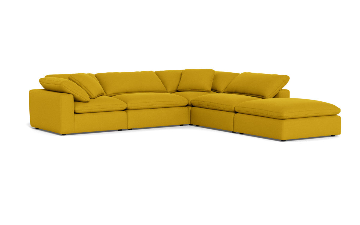 Fluffy 4-Piece Sectional Sofa with Ottoman - Modern L-Shaped Couch Set for Living Room, Family Room & Small Spaces - Soft Fabric Upholstery, Comfortable Seating for Relaxing & Entertaining