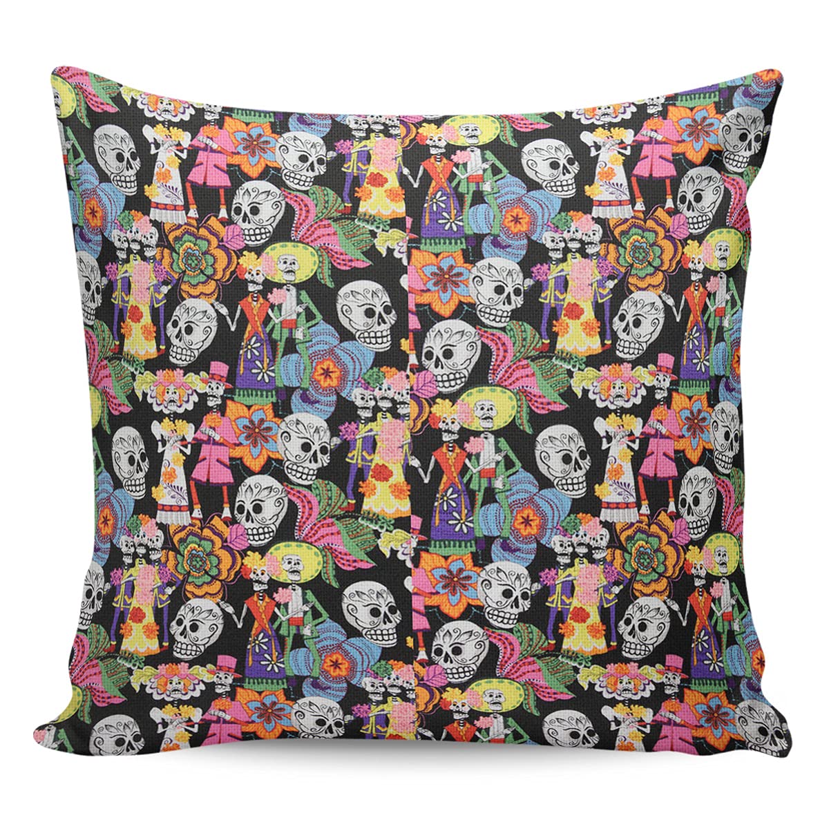 CHARMHOME 18x18 Inch Day of The Dead Sugar Skull Square Pillow Covers - Decorative Cushion Cases for Sofa, Couch & Bed - Perfect for Halloween, Dia de Los Muertos & Boho Home Decor
