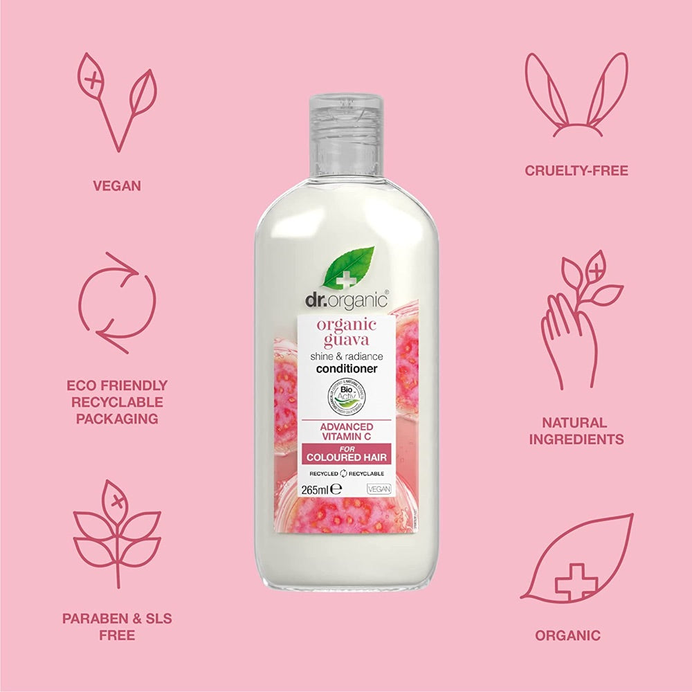 Dr Organic Guava Conditioner 265ml - Natural Hair Moisturizer for Dry & Damaged Hair - Perfect for Daily Use & Salon-Quality Results at Home